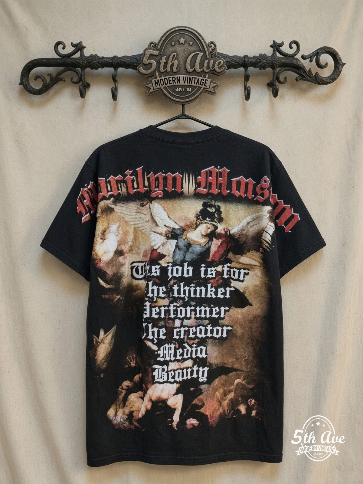 Marilyn Manson All Over Print vintage band t-shirt back on rack
