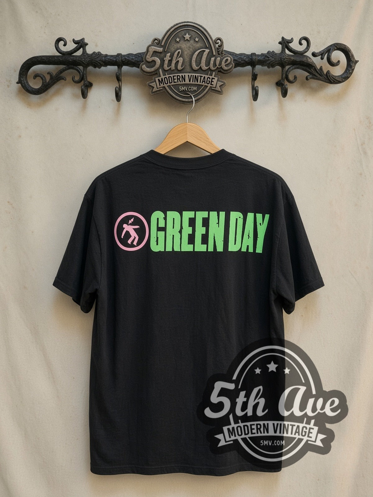 Green Day Warning vintage band t-shirt in black, back view on the 5MV rack