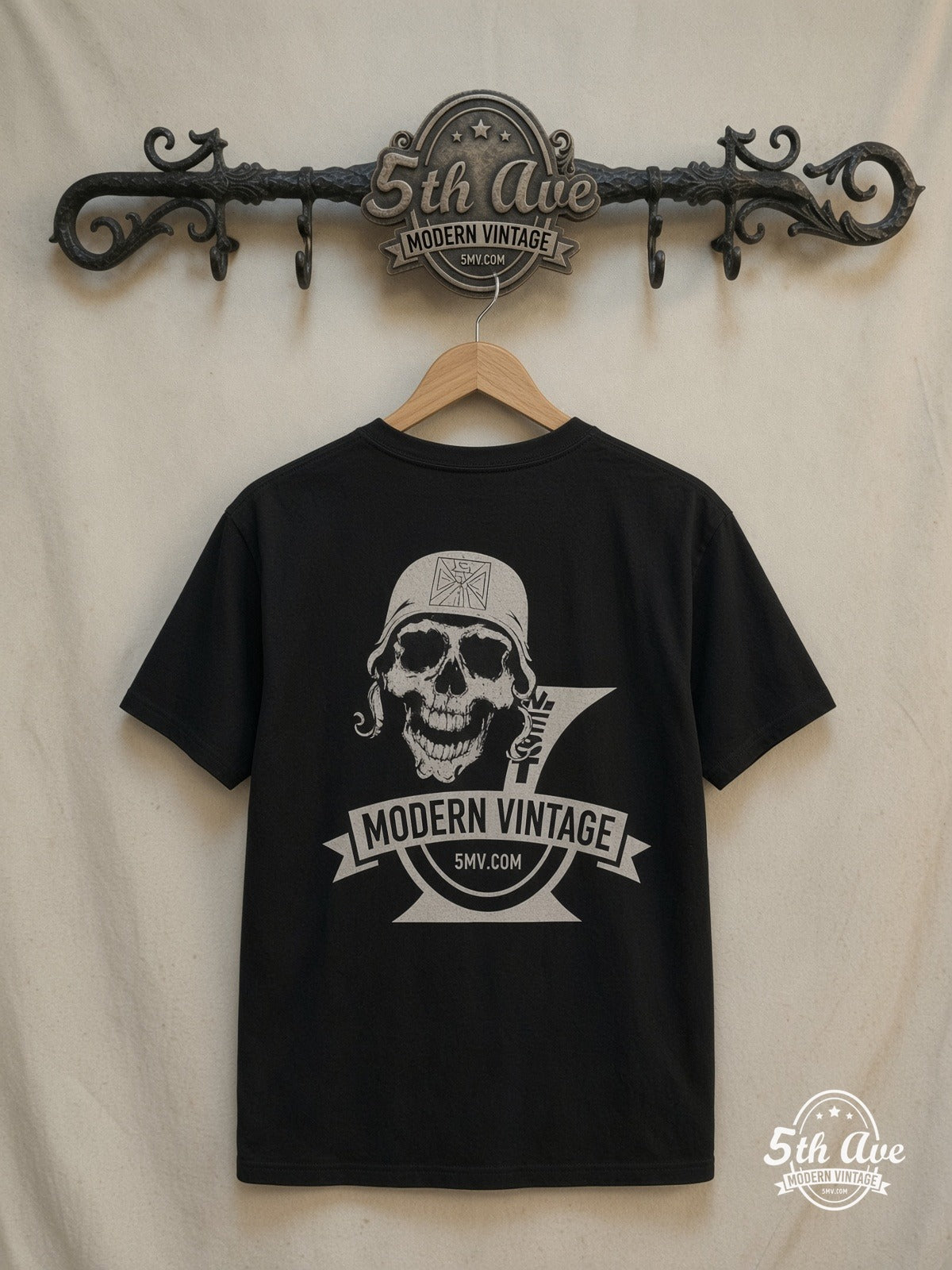 West Coast Choppers – Stahlhelm Skull Iron Cross – Long Sleeve T-Shirt — back on locked cream ornate 5th Ave rack