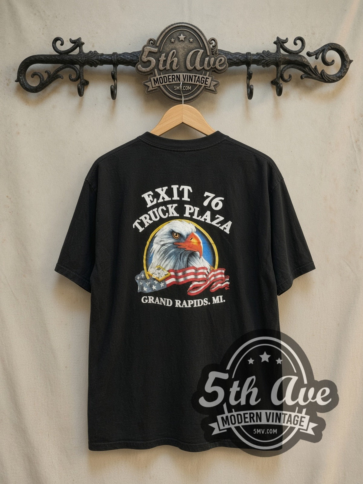 vintage Harley-Davidson tee, back view on a display rack