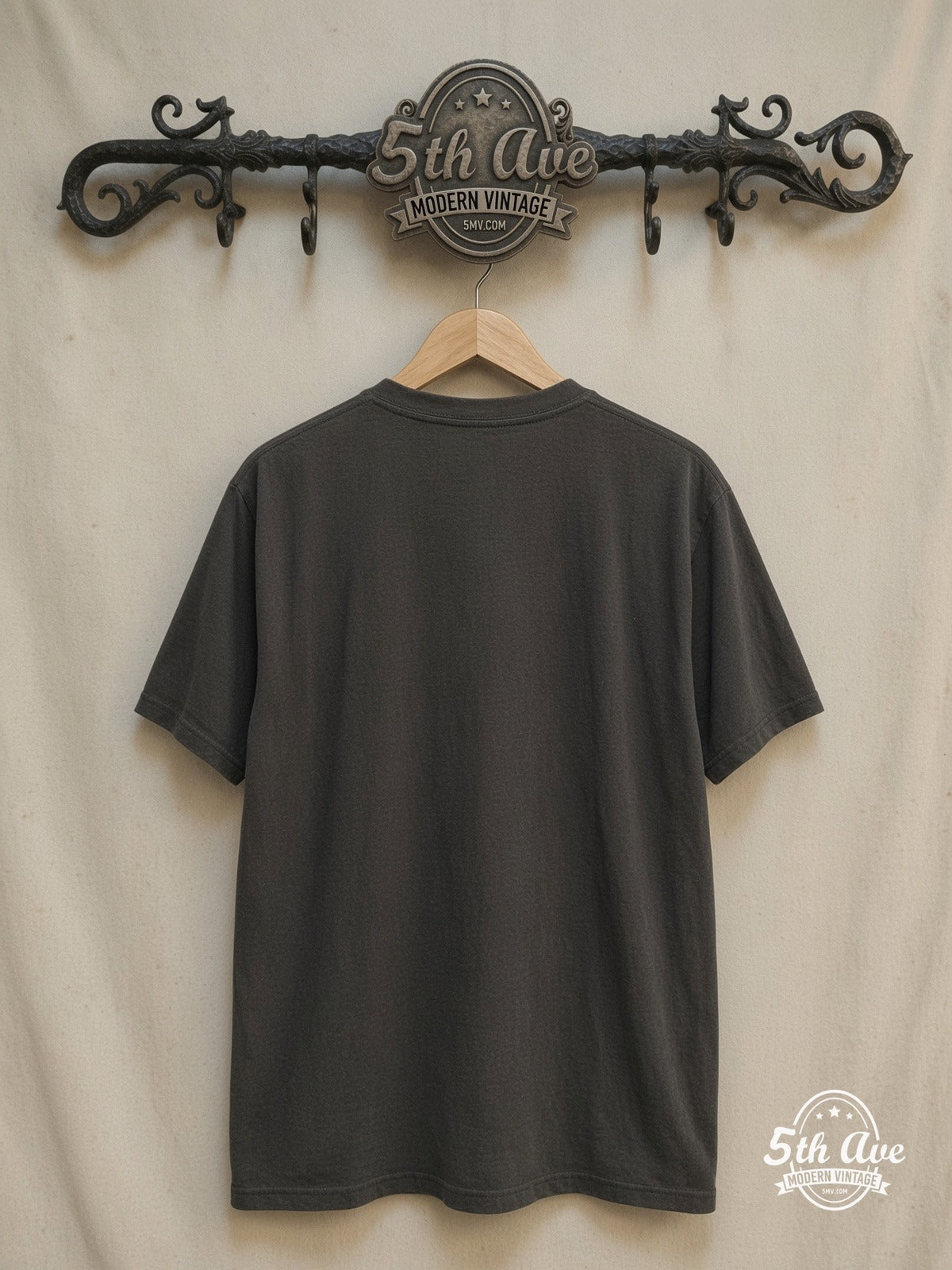 David Bowie – Enigmatic Resonance Portrait – Vintage Band T-Shirt — back on locked cream ornate 5th Ave rack