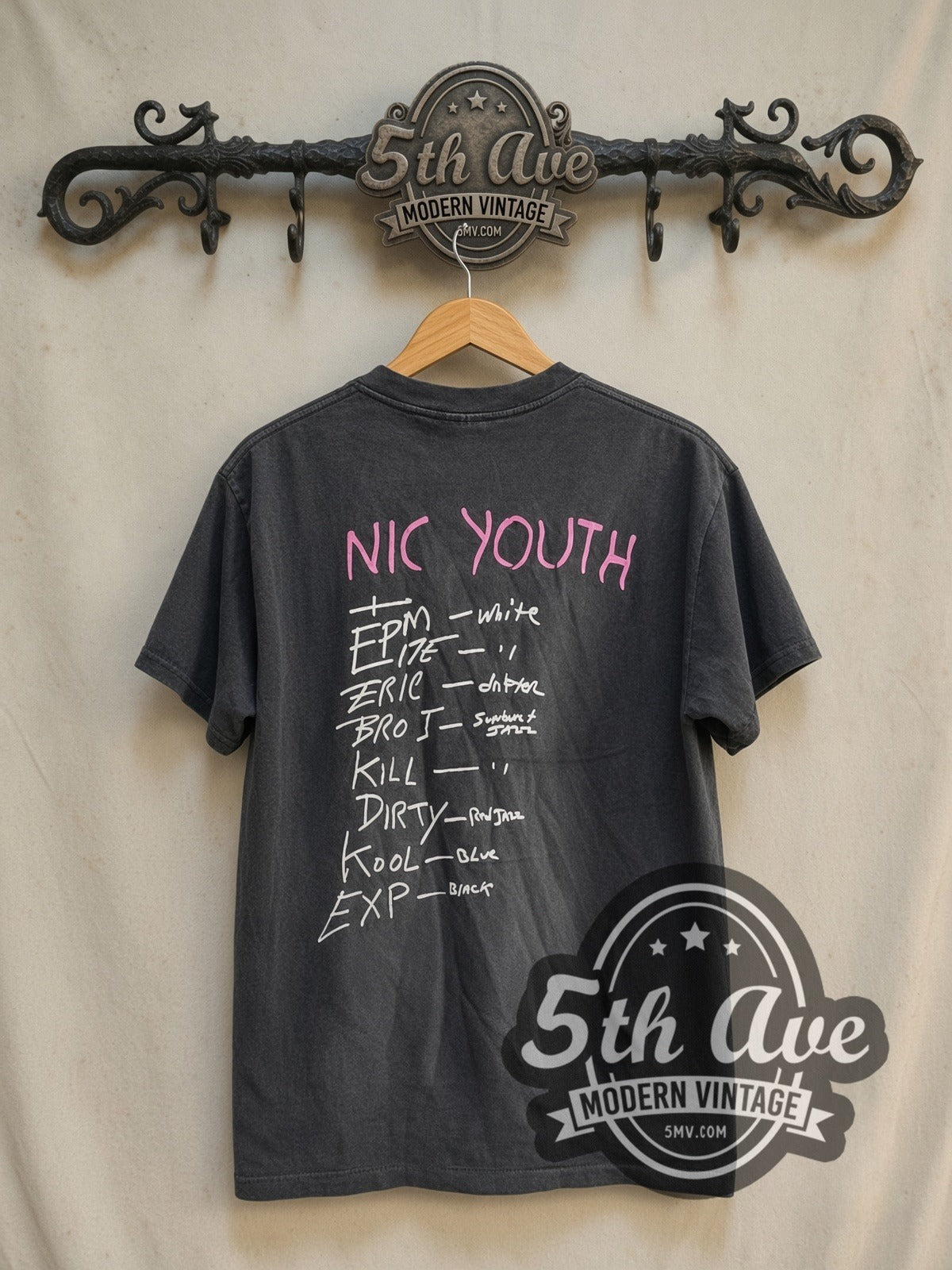 Sonic Youth Disappearer vintage band t-shirt in black, back view on a display rack