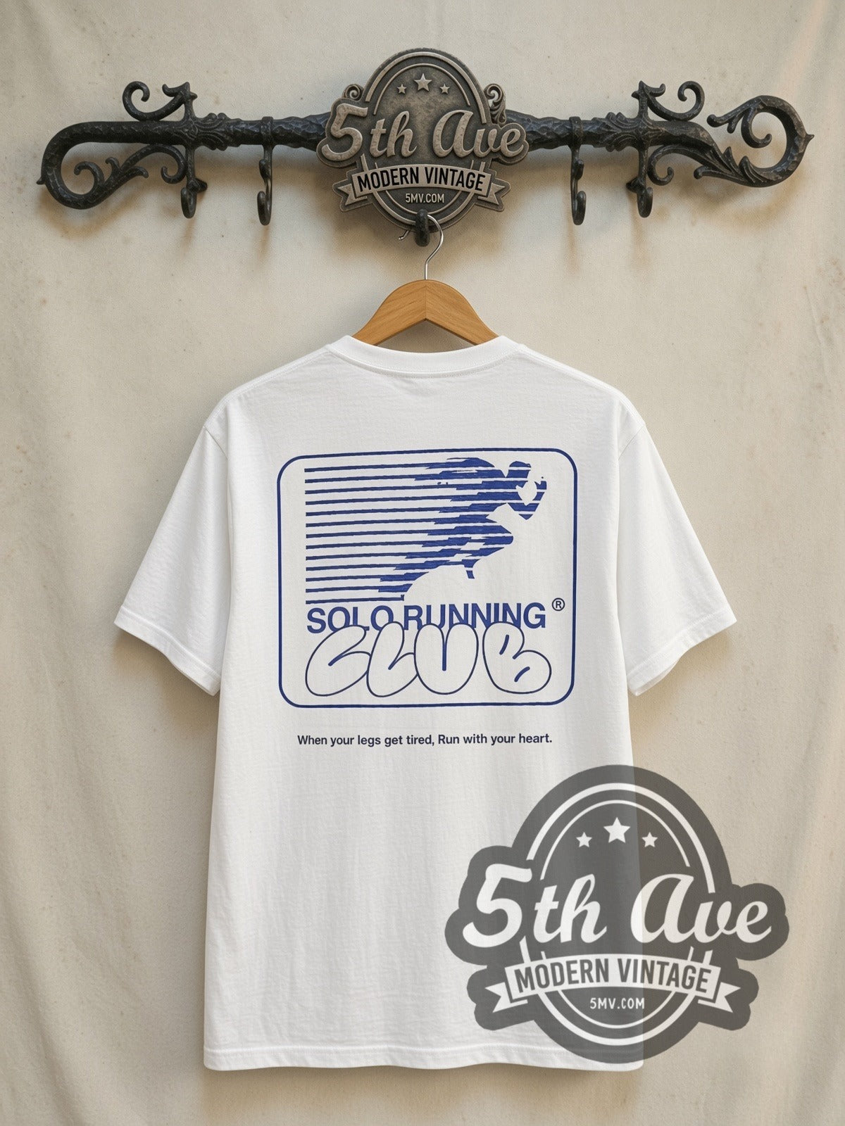 Minted New York Run Club vintage graphic tee in white, back view on the 5MV rack