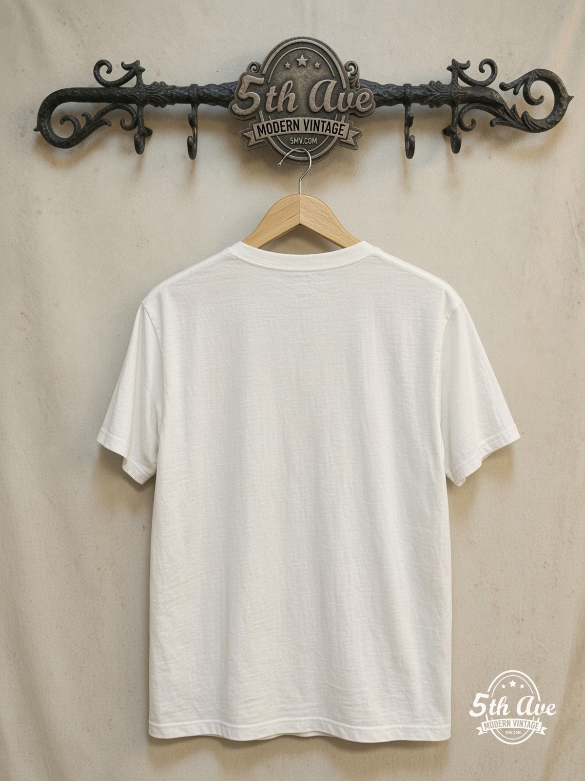 Queen – Freddie Mercury – Vintage Band T-Shirt — back on locked cream ornate 5th Ave rack