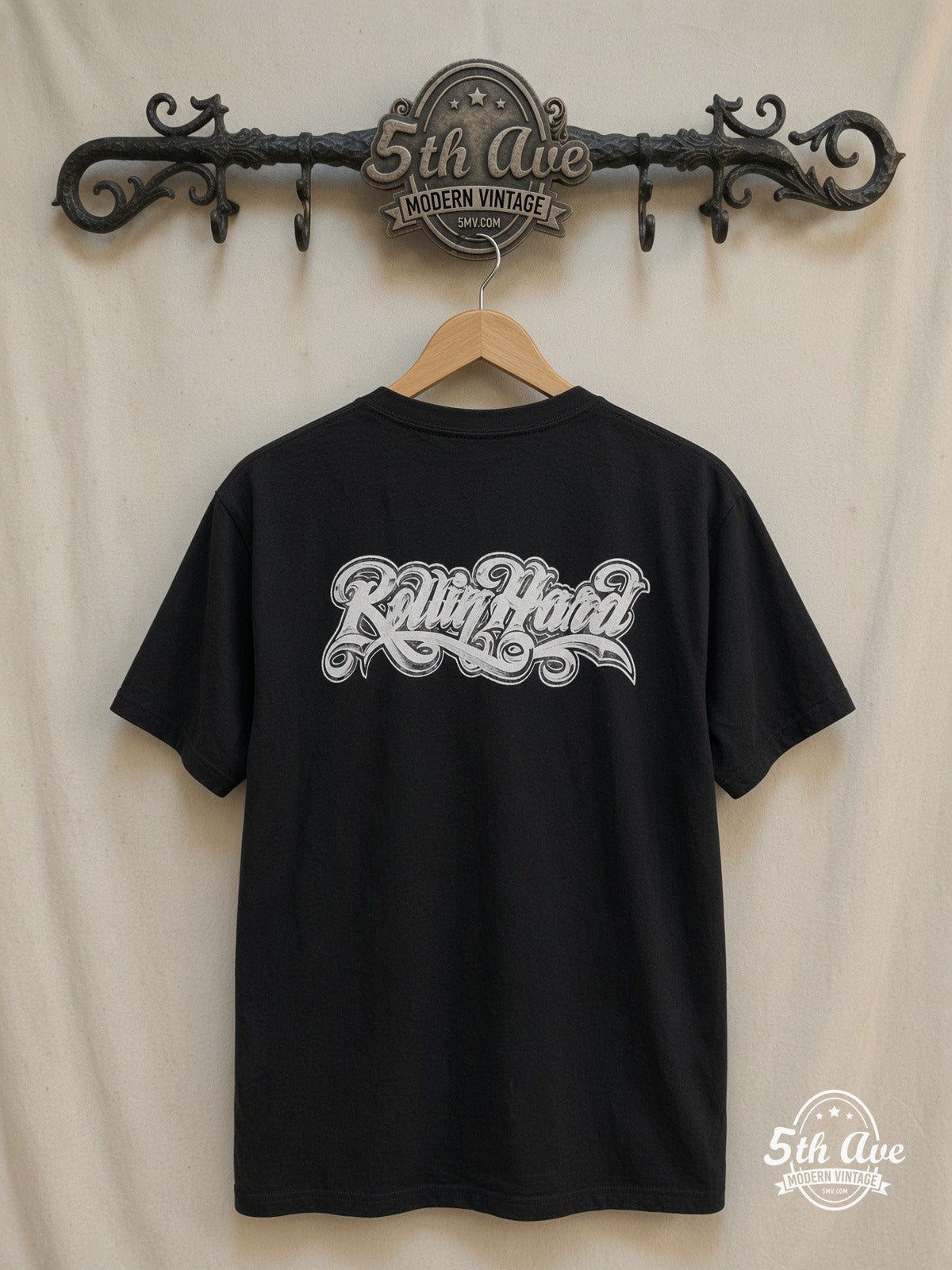 Crazy Rollin Hard Lowrider – Vintage Graphic Tee — back on locked cream ornate 5th Ave rack