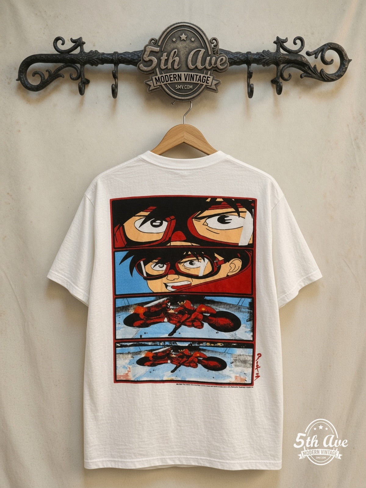 Akira – Kaneda Bike – New Vintage Anime Tee — back on locked cream ornate 5th Ave rack