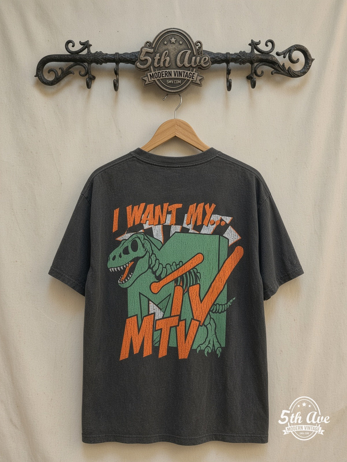 MTV – I Want My MTV – Vintage Graphic Tee — back on locked cream ornate 5th Ave rack