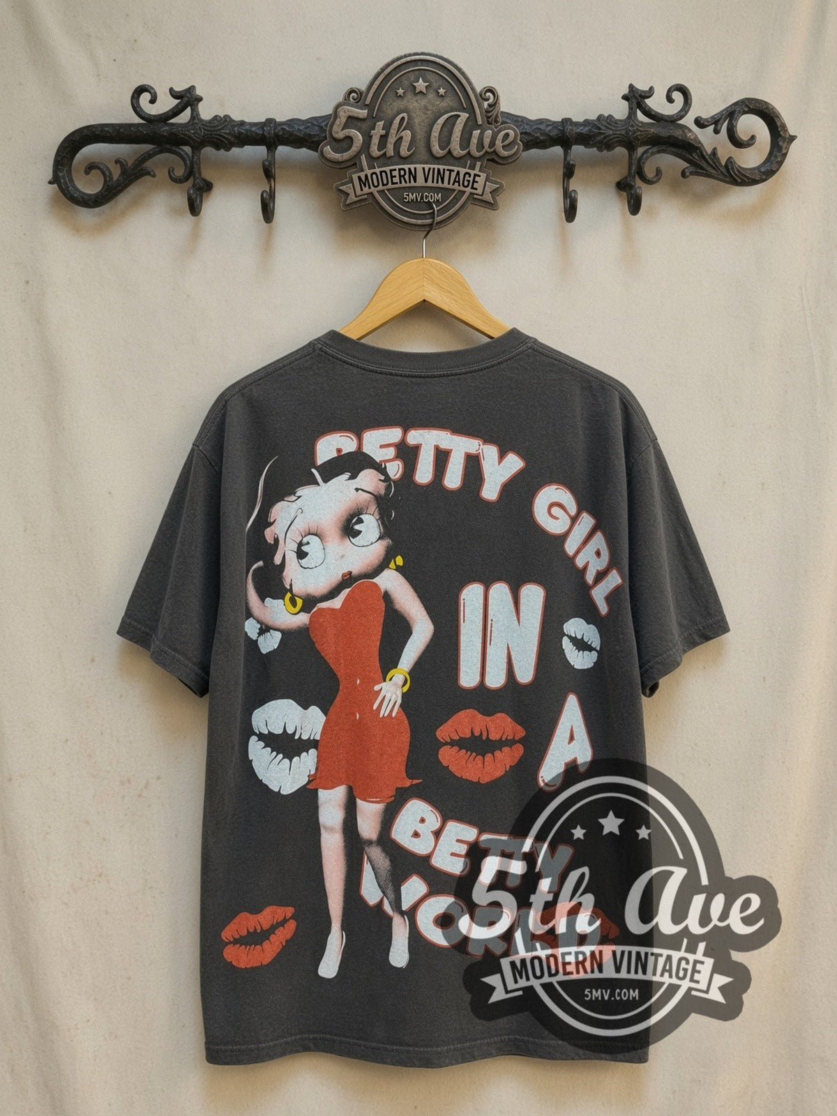 Betty Boop I'm a Betty Girl vintage cartoon tee, back view on a display rack