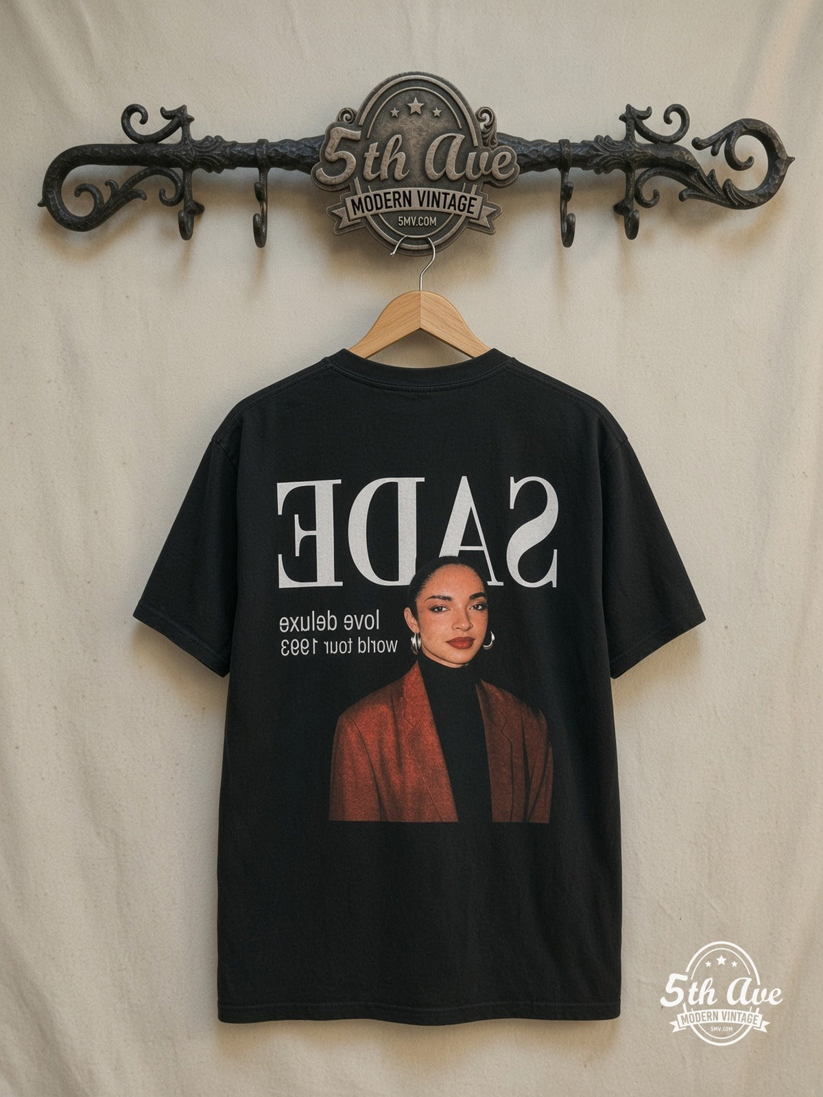 Sade Jackson T-Shirt — back on locked cream ornate 5th Ave rack