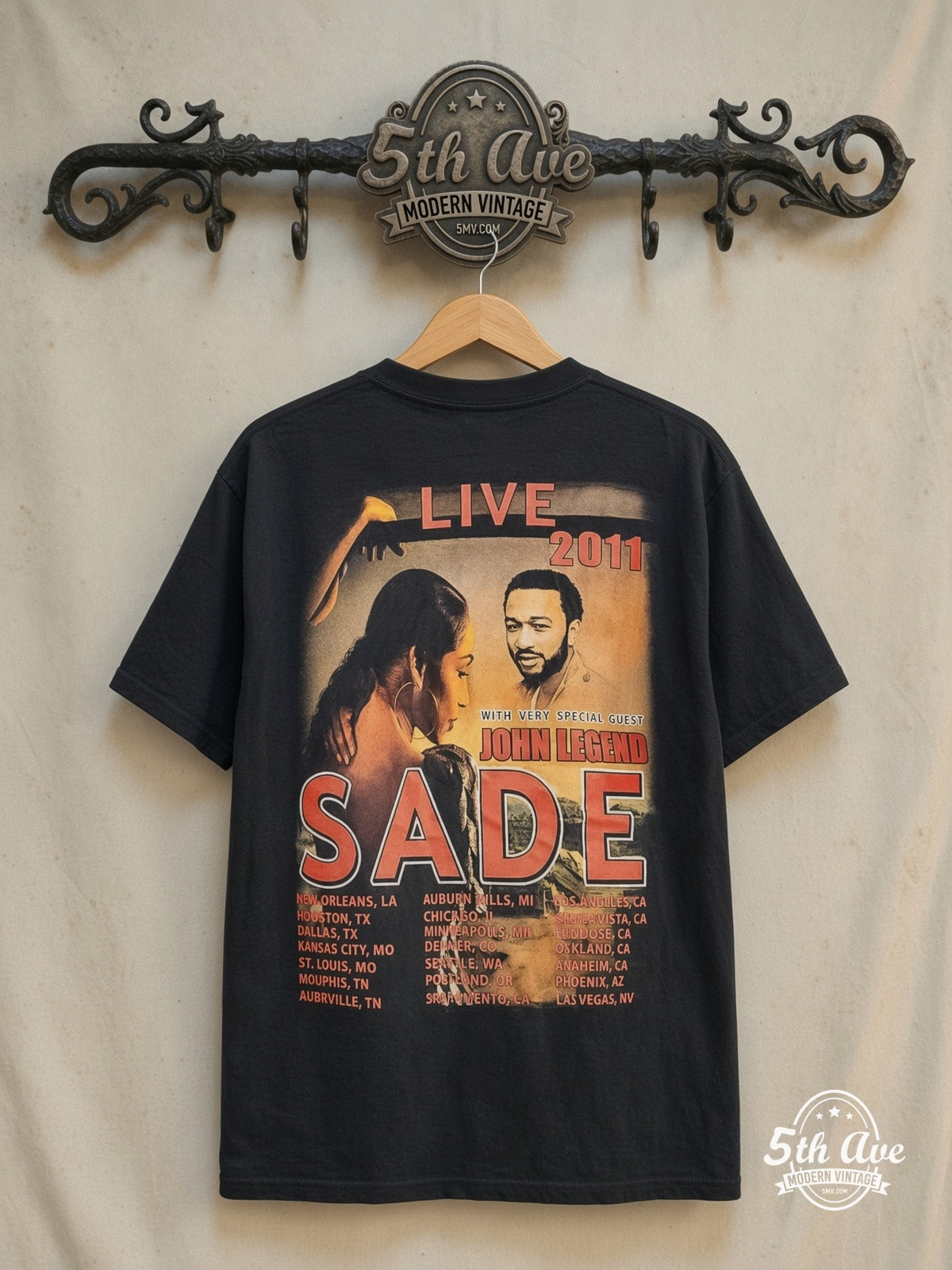 Sade – Live in Concert 2011 – Vintage Band T-Shirt — back on locked cream ornate 5th Ave rack