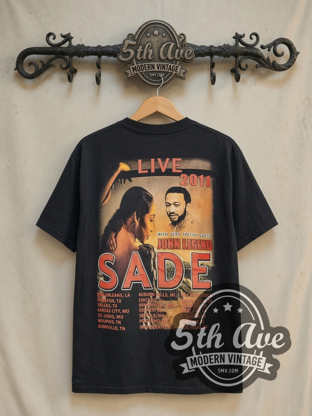 Sade Live in Concert 2011 vintage band t-shirt in black, back view on the 5MV rack