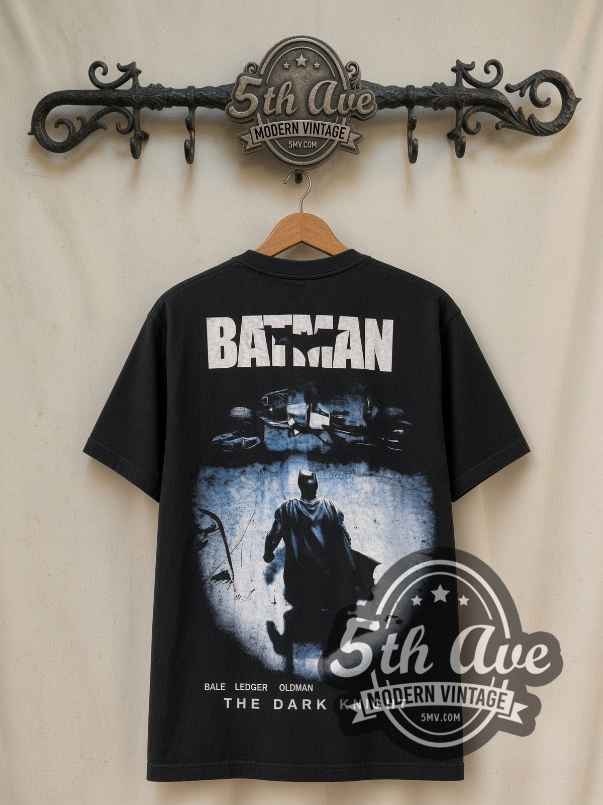 The Dark Knight Batman / Tumbler vintage graphic t-shirt, back view on a display rack