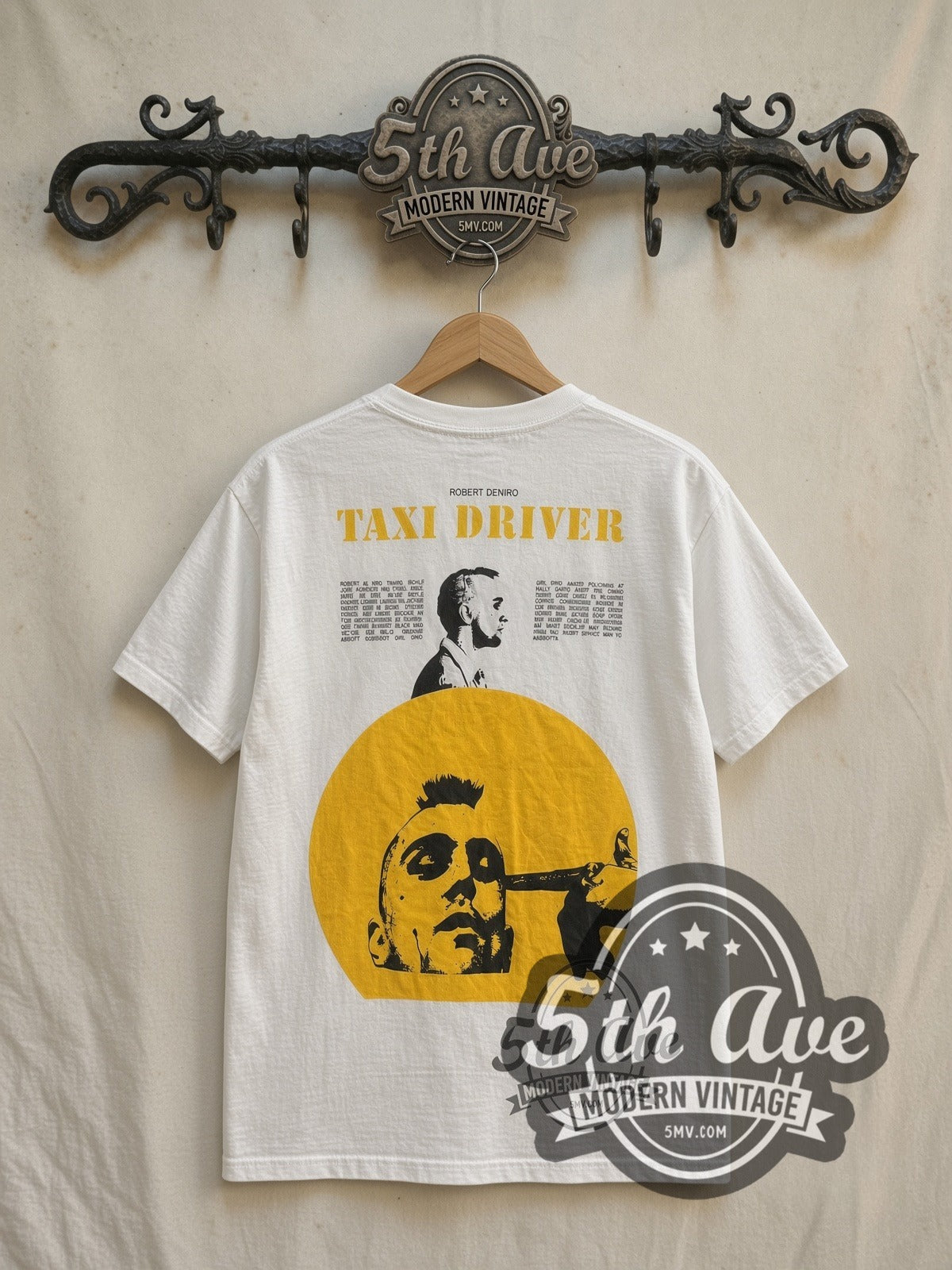 Taxi Driver vintage graphic t-shirt, back view on a display rack