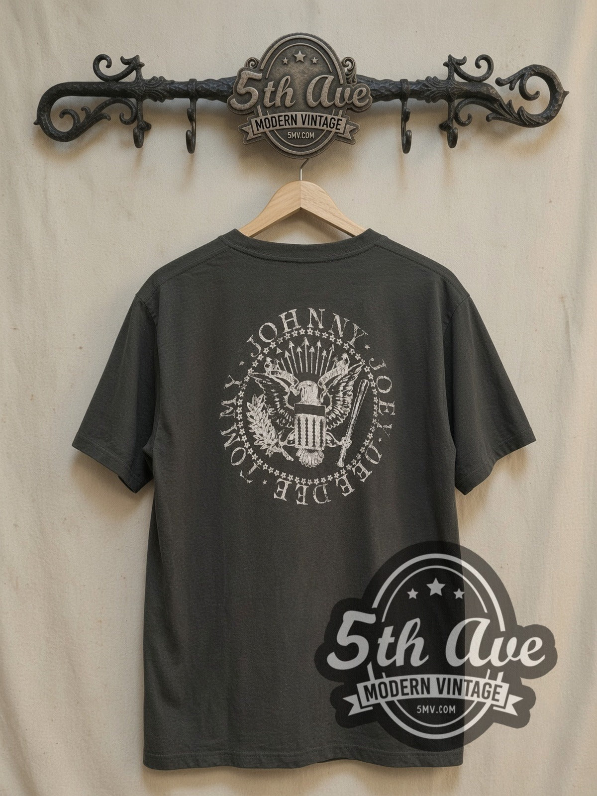 The Ramones Graphic vintage band t-shirt, back view on a display rack