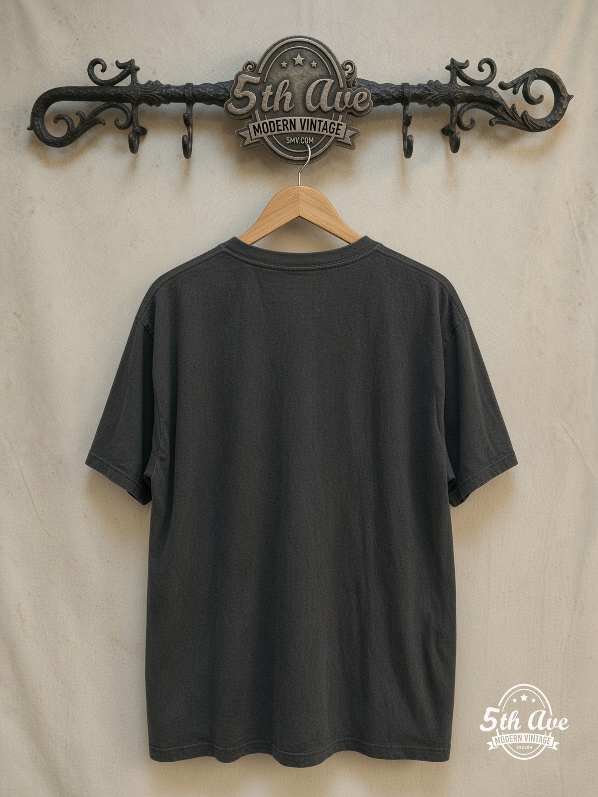 Led Zeppelin – Classic 70s Black & White – Vintage Band T-Shirt — back on locked cream ornate 5th Ave rack