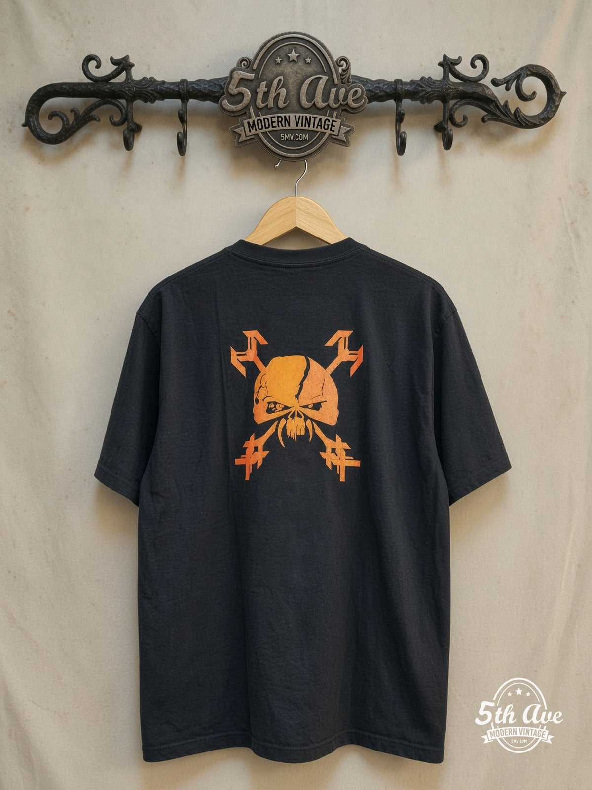 Iron Maiden – Japan Tour – Vintage Band T-Shirt — back on locked cream ornate 5th Ave rack