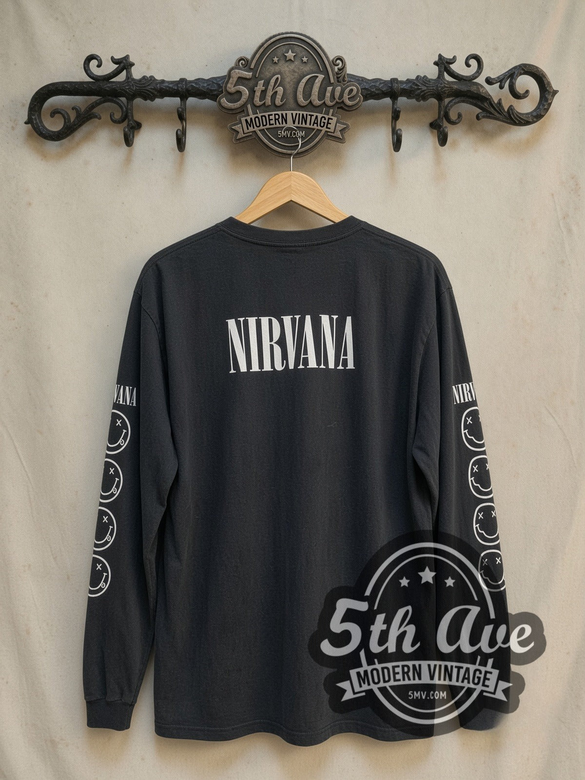 Nirvana Bleach vintage band long sleeve t-shirt, back view on a display rack