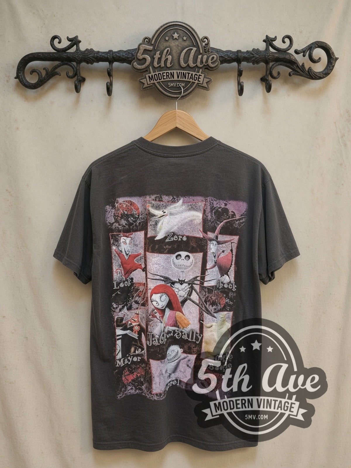 The Nightmare Before Christmas Eternal Love in Halloween Town vintage movie t-shirt, back view on a display rack