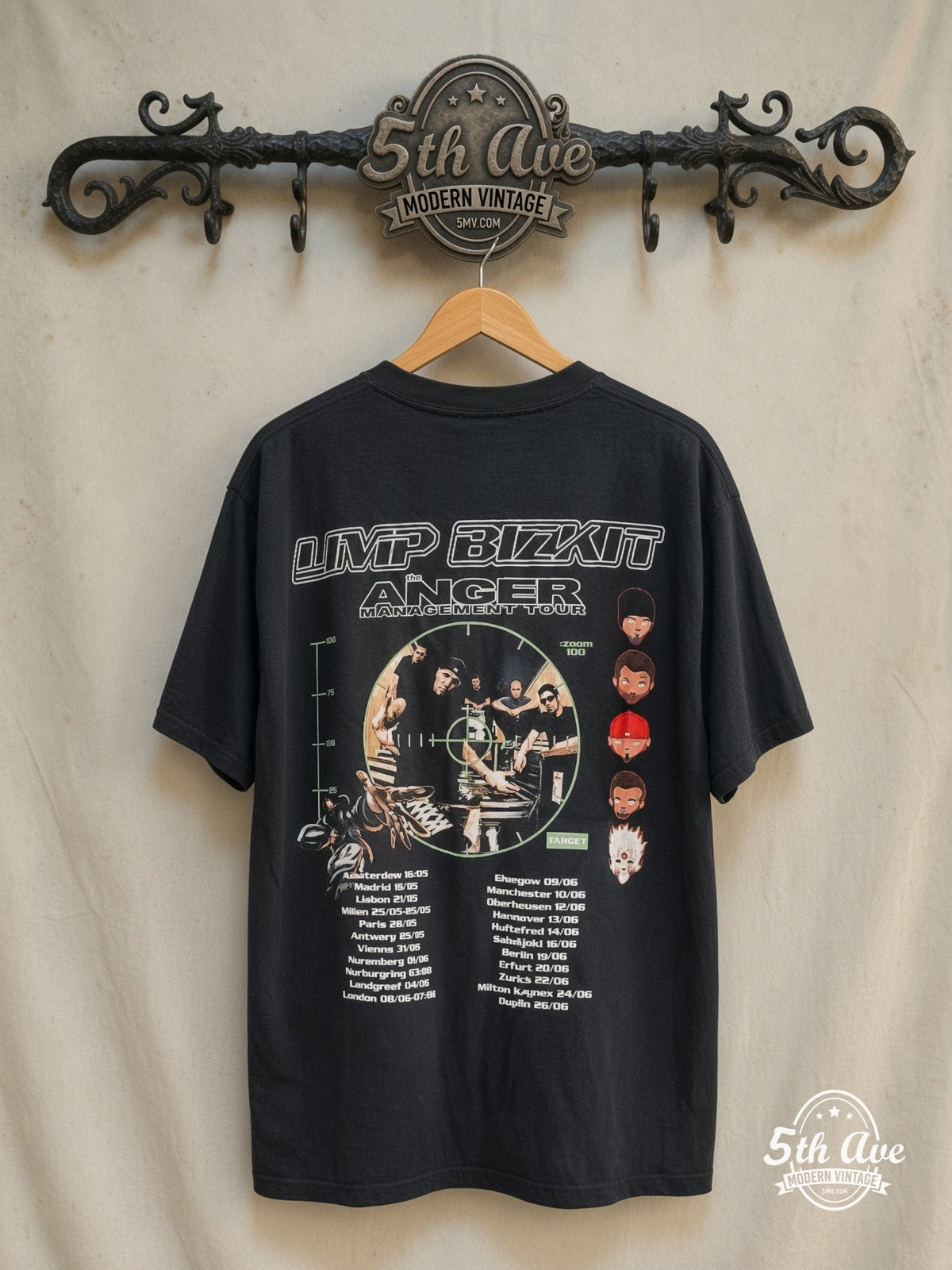 Limp Bizkit – Anger Management Hot Dogs Europe Dates – Vintage Band T-Shirt — back on locked cream ornate 5th Ave rack