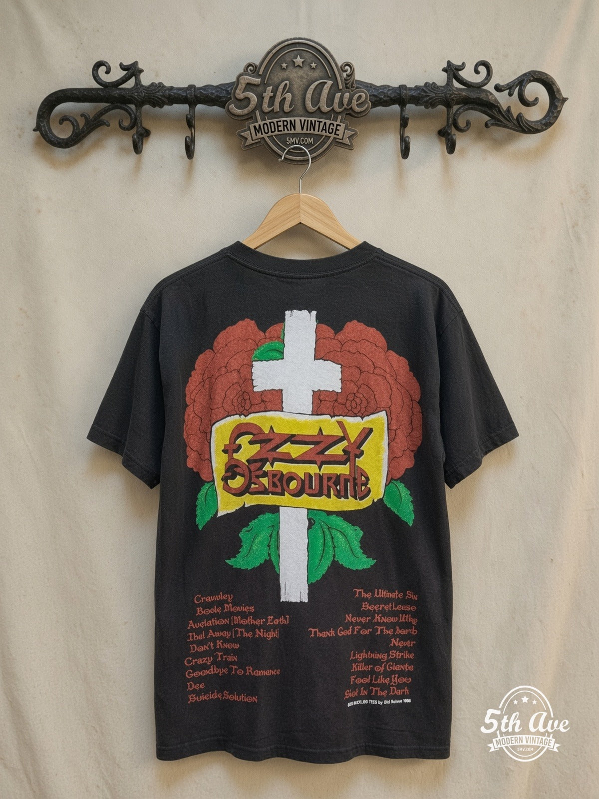 Ozzy Osbourne Dual Demon Heads vintage band t-shirt back on rack