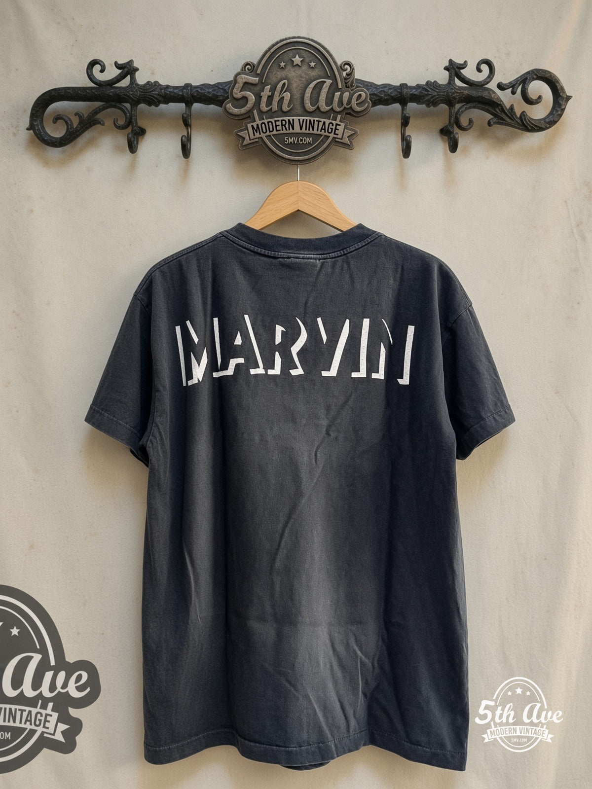 Looney Tunes – Marvin the Martian – New Vintage Graphic Tee — back on locked cream ornate 5th Ave rack