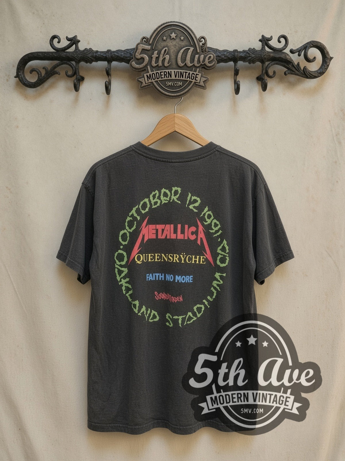 Metallica and Friends 1991 vintage band t-shirt, back view on the 5MV rack