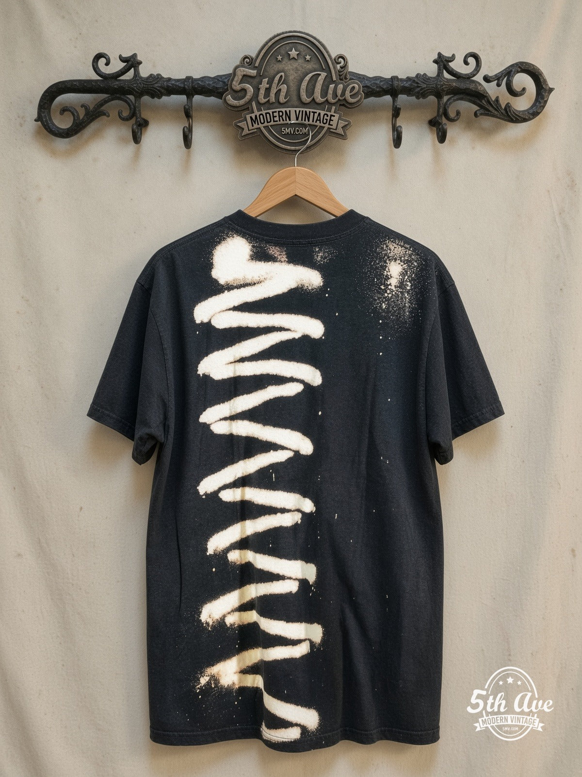 The Ramones – All Over Print – Vintage Band T-Shirt — back on locked cream ornate 5th Ave rack
