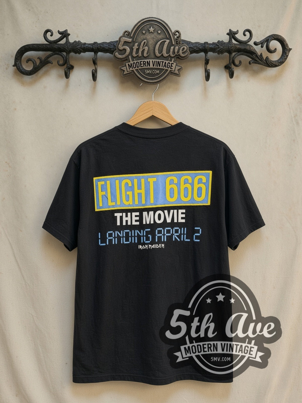 Iron Maiden Flight 666 vintage band t-shirt in black, back view on the 5MV rack
