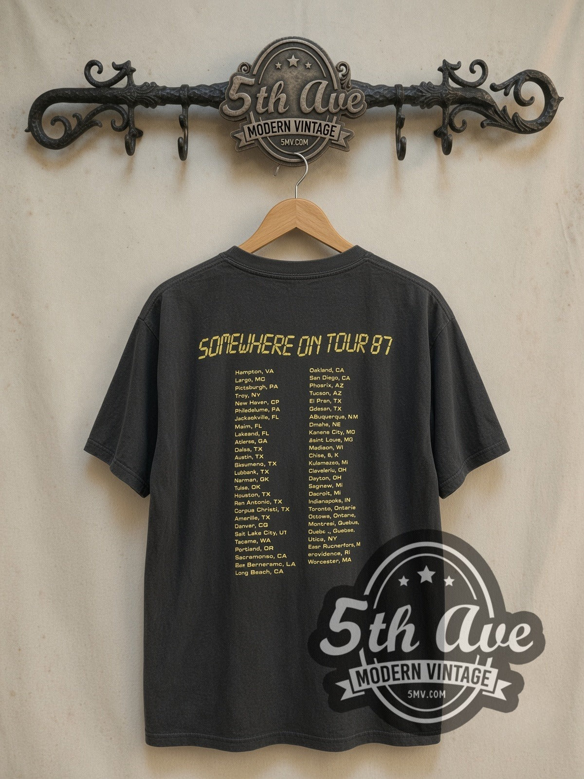 Iron Maiden Somewhere on Tour 1987 vintage band t-shirt, back view on a display rack