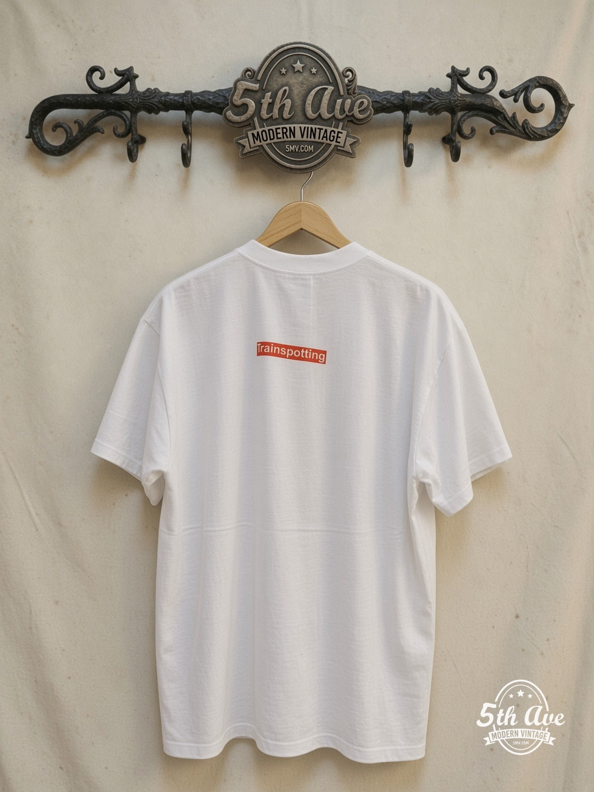 Trainspotting – Trainspotting – Vintage Movie Tee — back on locked cream ornate 5th Ave rack