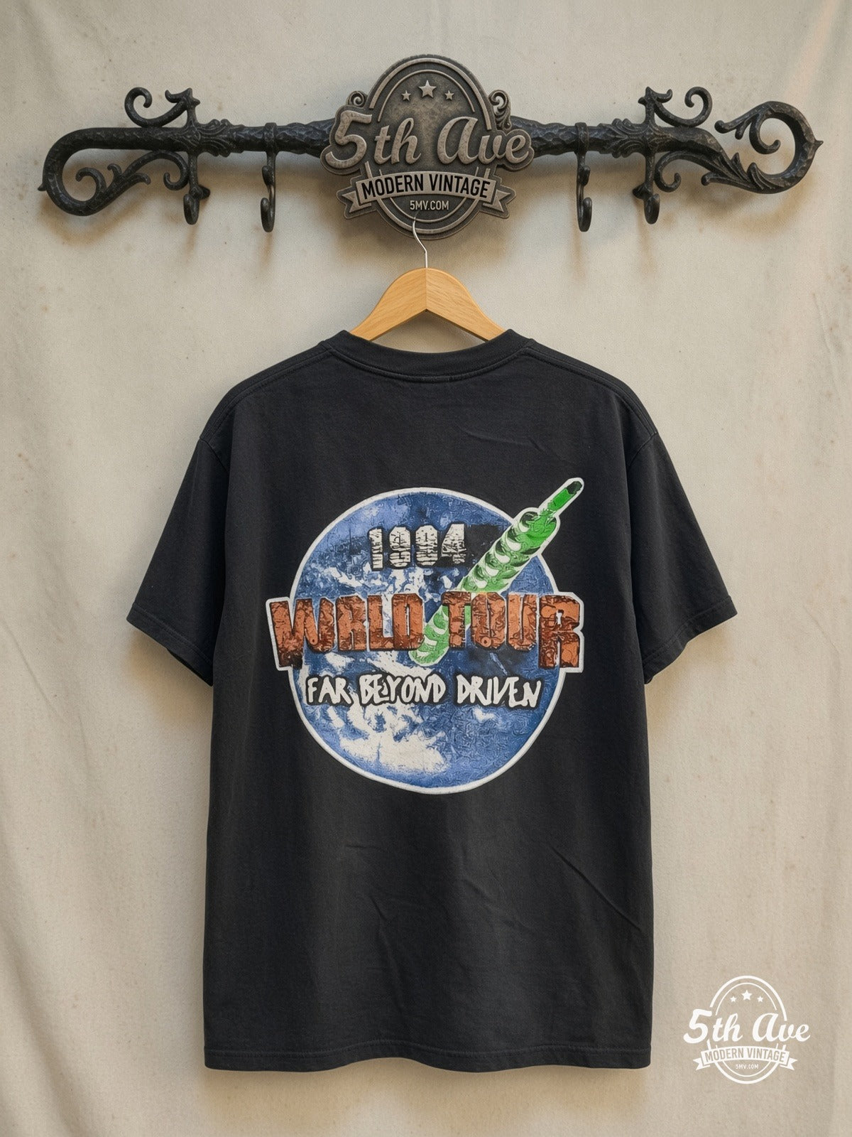 Pantera Far Beyond Driven Tour 1994 vintage band t-shirt in black, back view on a display rack