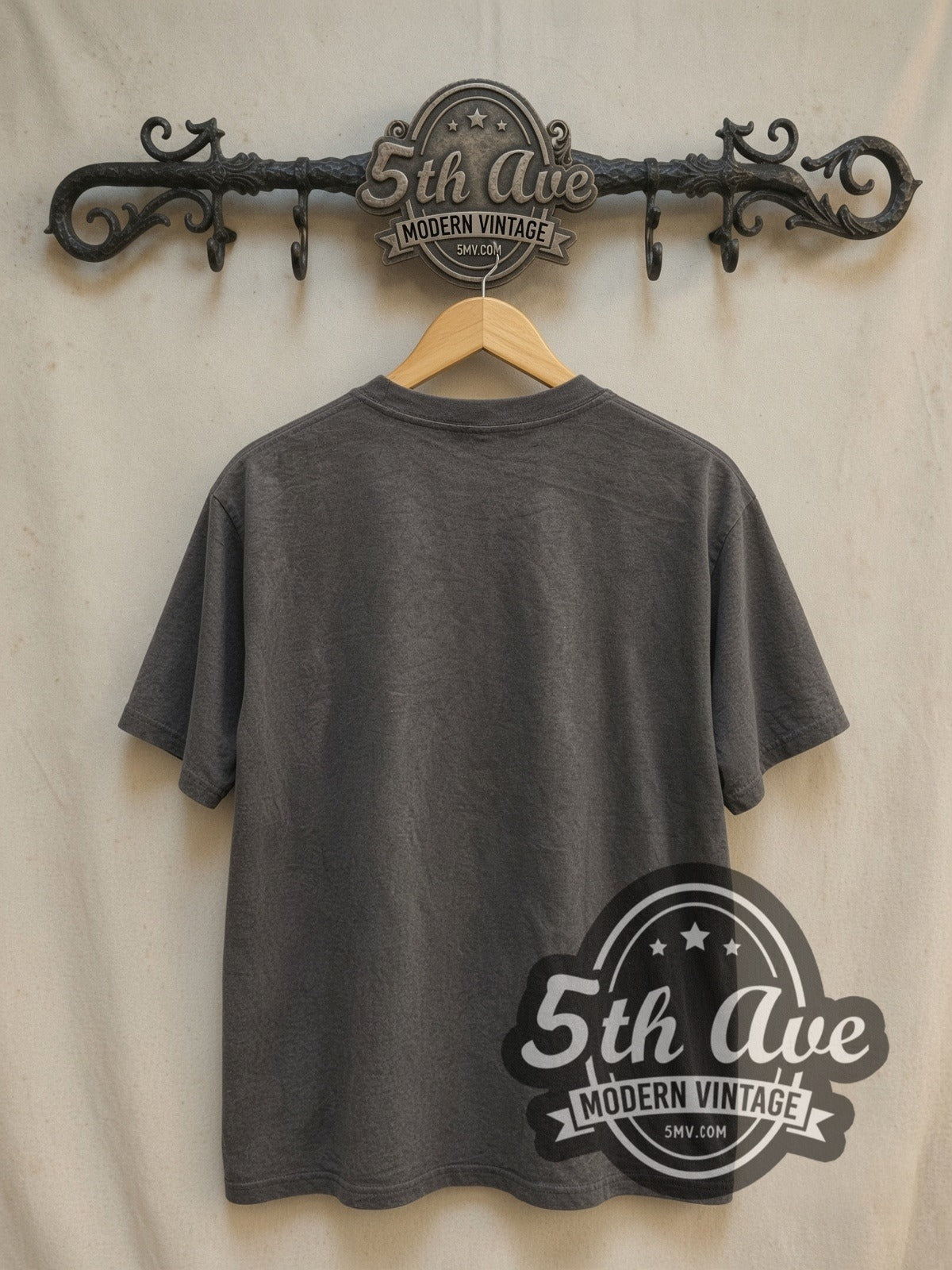 Ramones Live Stage Shot Red Logo vintage band t-shirt, back view on a display rack