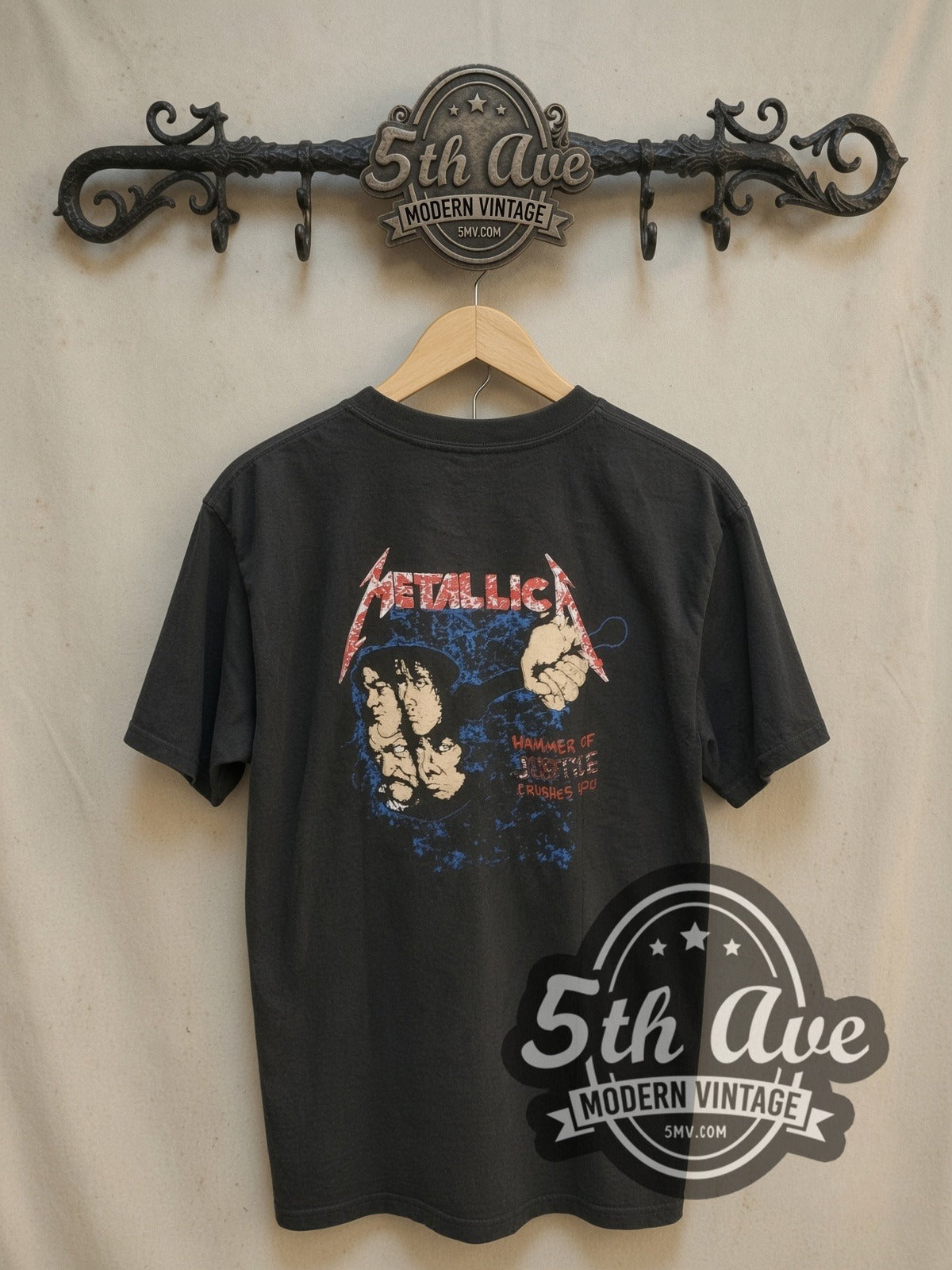 Metallica Skull Front Band Photo Back vintage band t-shirt, back view on the 5MV rack