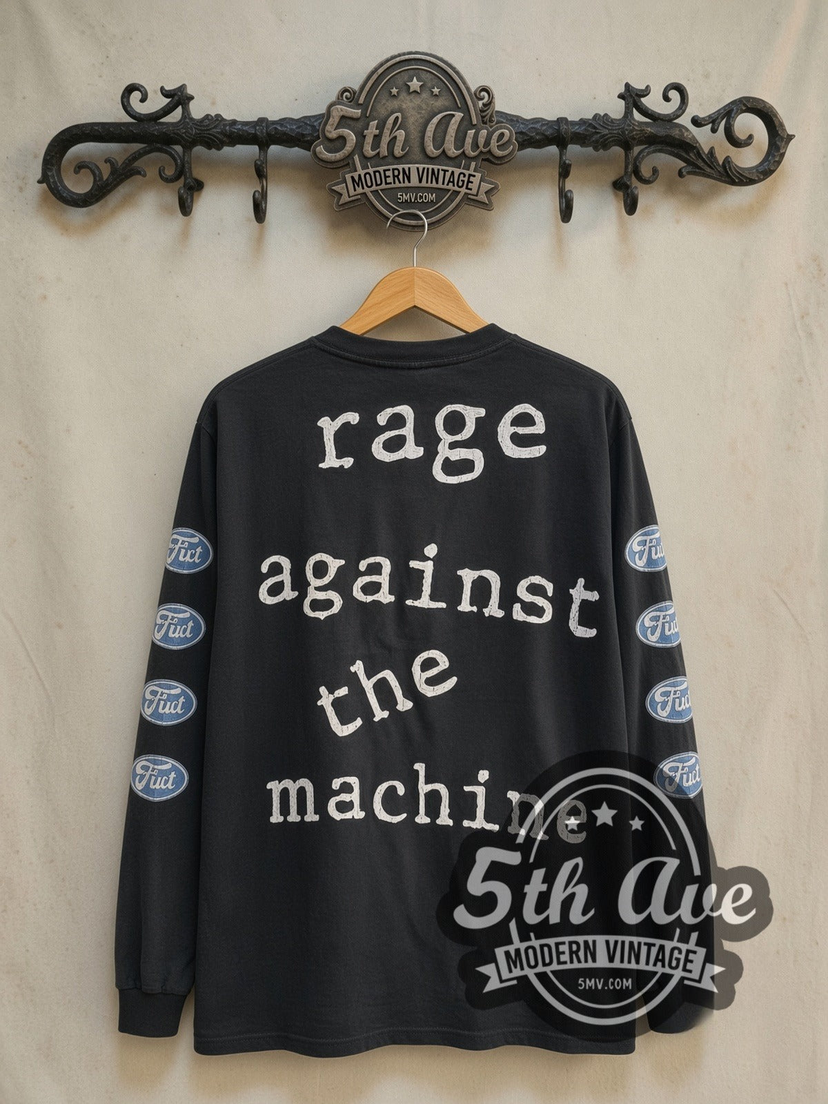 Rage Against the Machine RATM x FUCT vintage band long sleeve t-shirt, back view on the 5MV rack