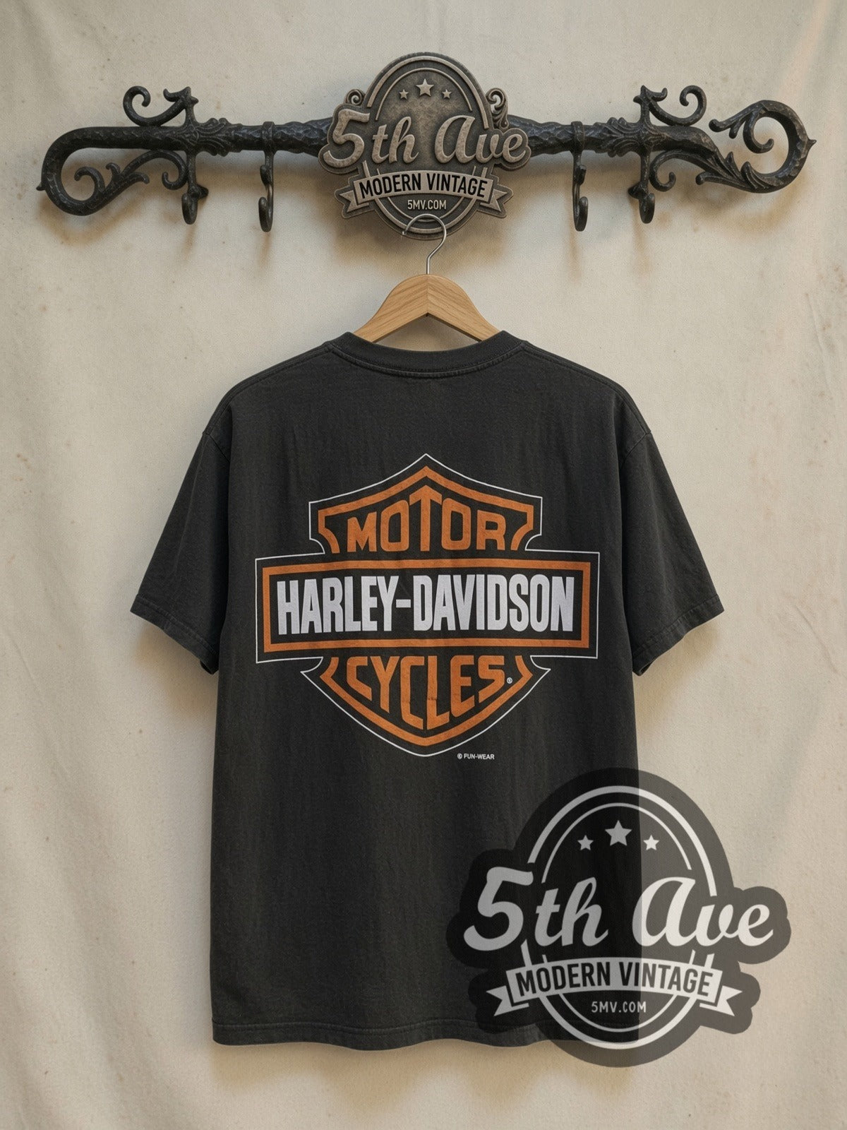 Looney Tunes Taz vintage Harley-Davidson tee, back view on a display rack