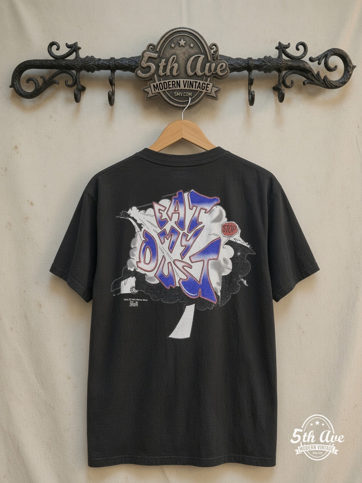 Looney Tunes – Taz-Mania Animation Devil AOP Vintage T-Shirt – New Vintage Graphic Tee — back on locked cream ornate 5th Ave rack