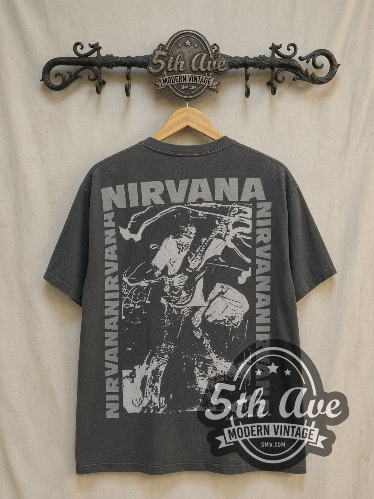 Nirvana Pink Stencil In Utero 1993 vintage band t-shirt, back view on the 5MV rack