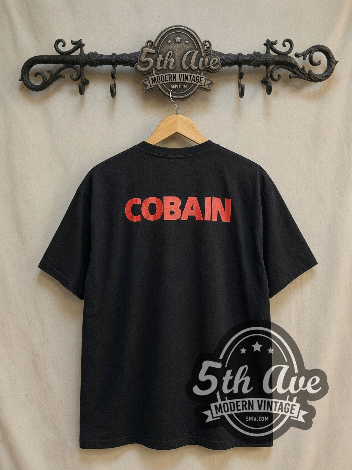 Nirvana Classic Retro Graphic vintage band t-shirt, back view on the 5MV rack