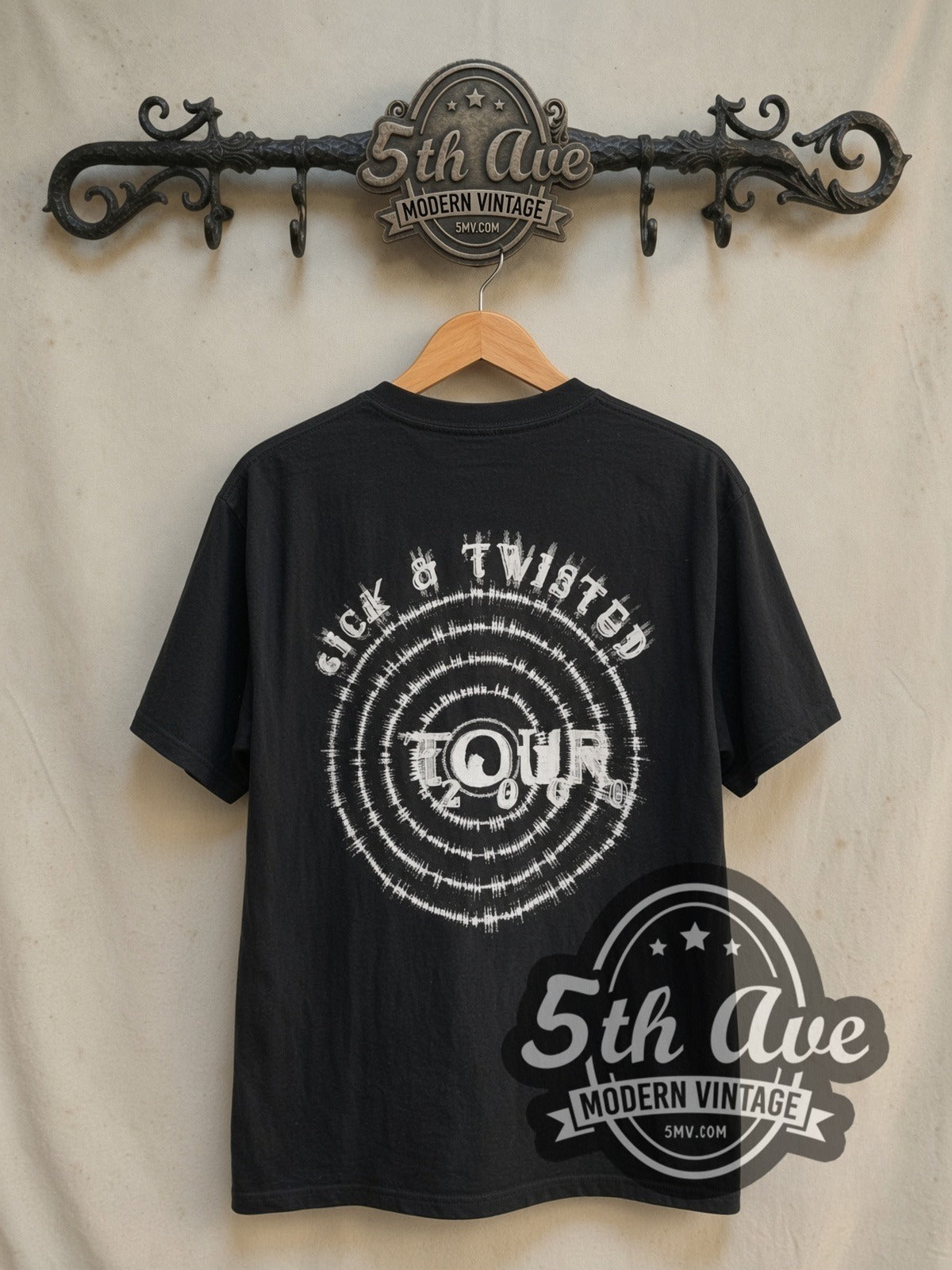 Korn Sick and Twisted Tour 2000 (Monochrome) vintage band t-shirt in black, back view on the 5MV rack