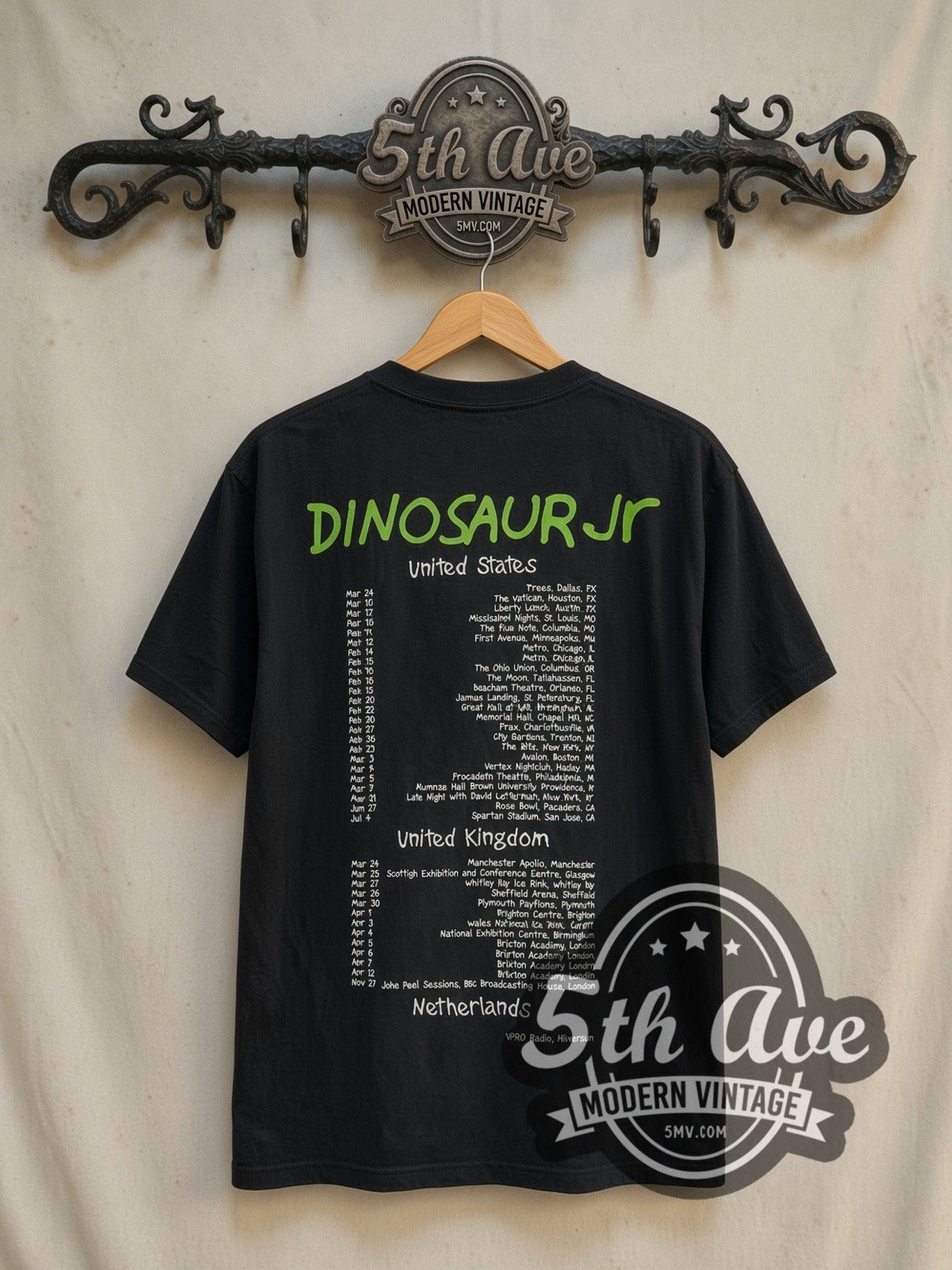 Dinosaur Jr. 'Whatever's Cool with Me' vintage band t-shirt in black, back view on a display rack