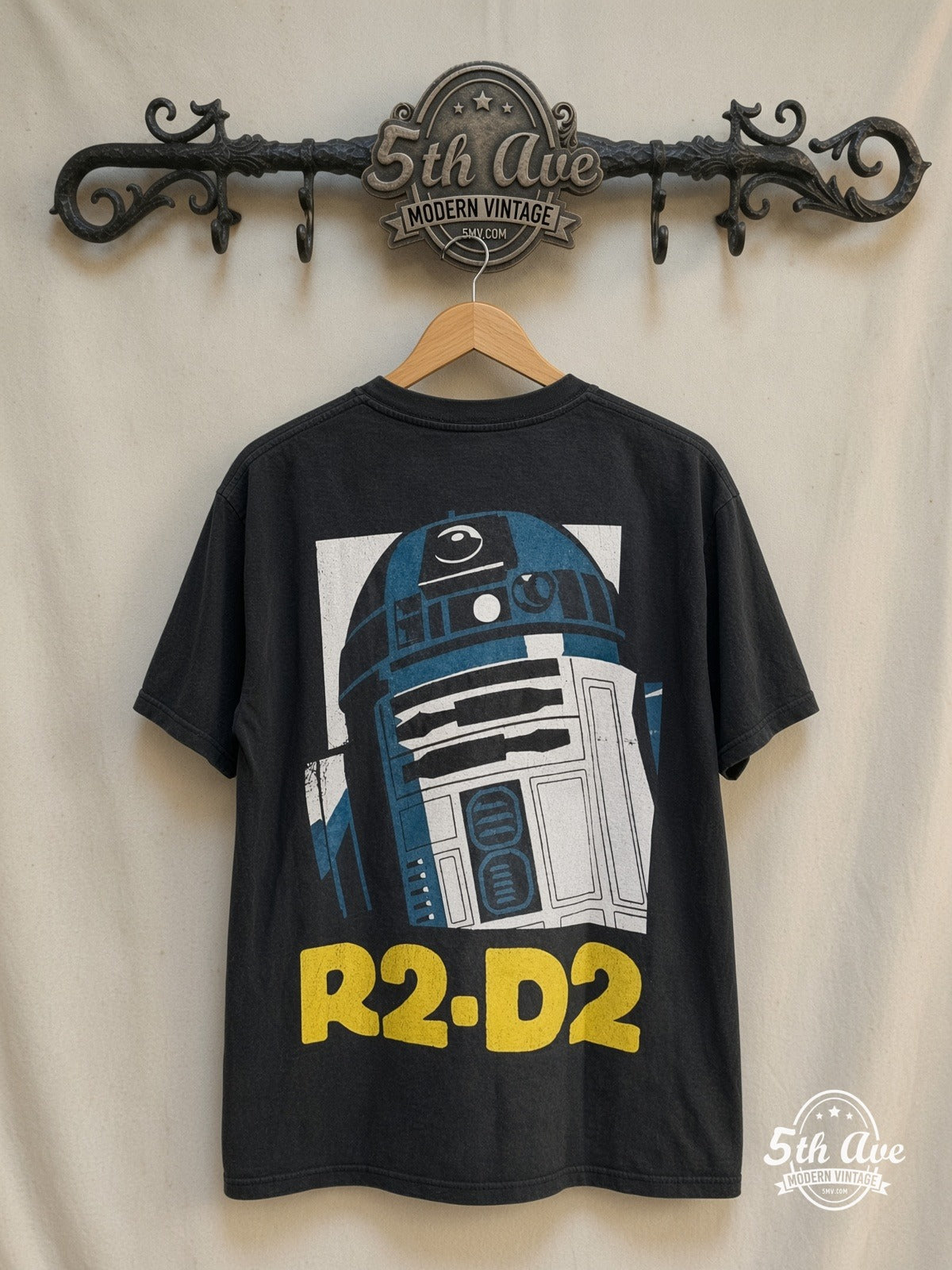 Star Wars – Bubble Gum R2-D2 – Vintage Movie Tee — back on locked cream ornate 5th Ave rack