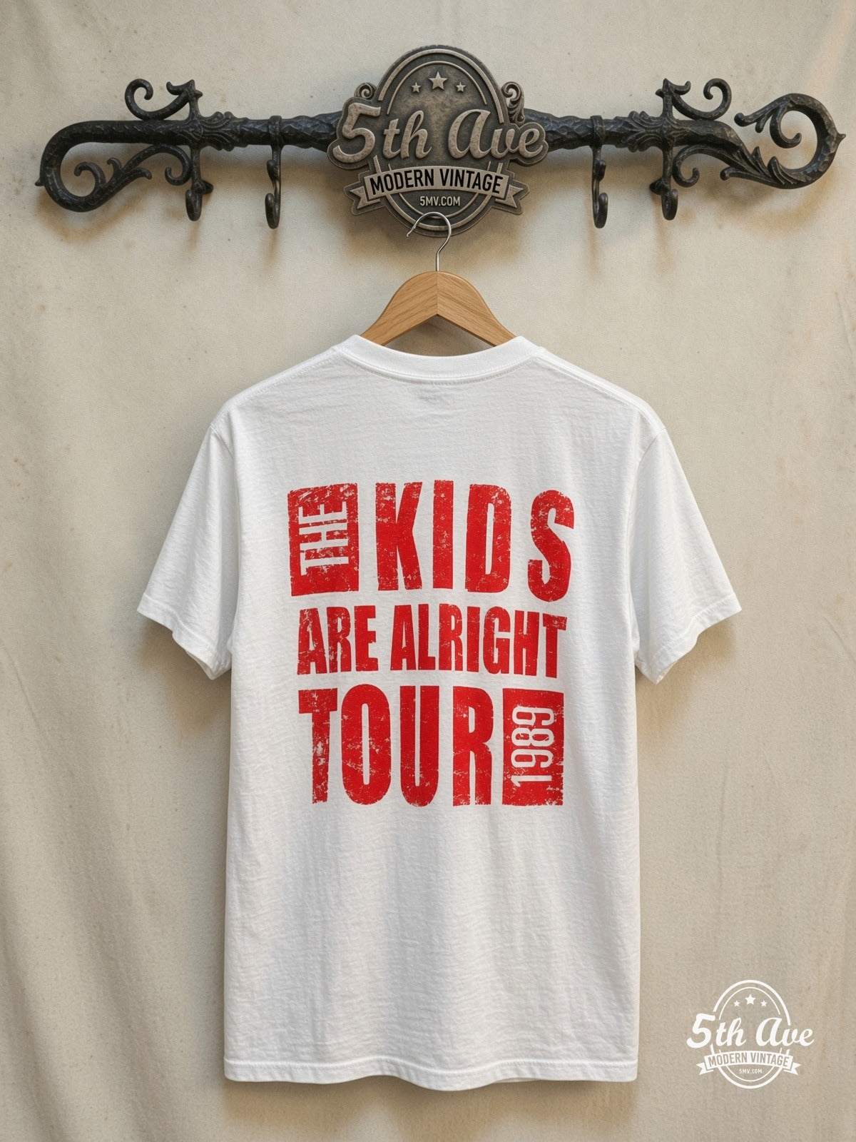 The Who – The Kids Are Alright – Vintage Band T-Shirt — back on locked cream ornate 5th Ave rack