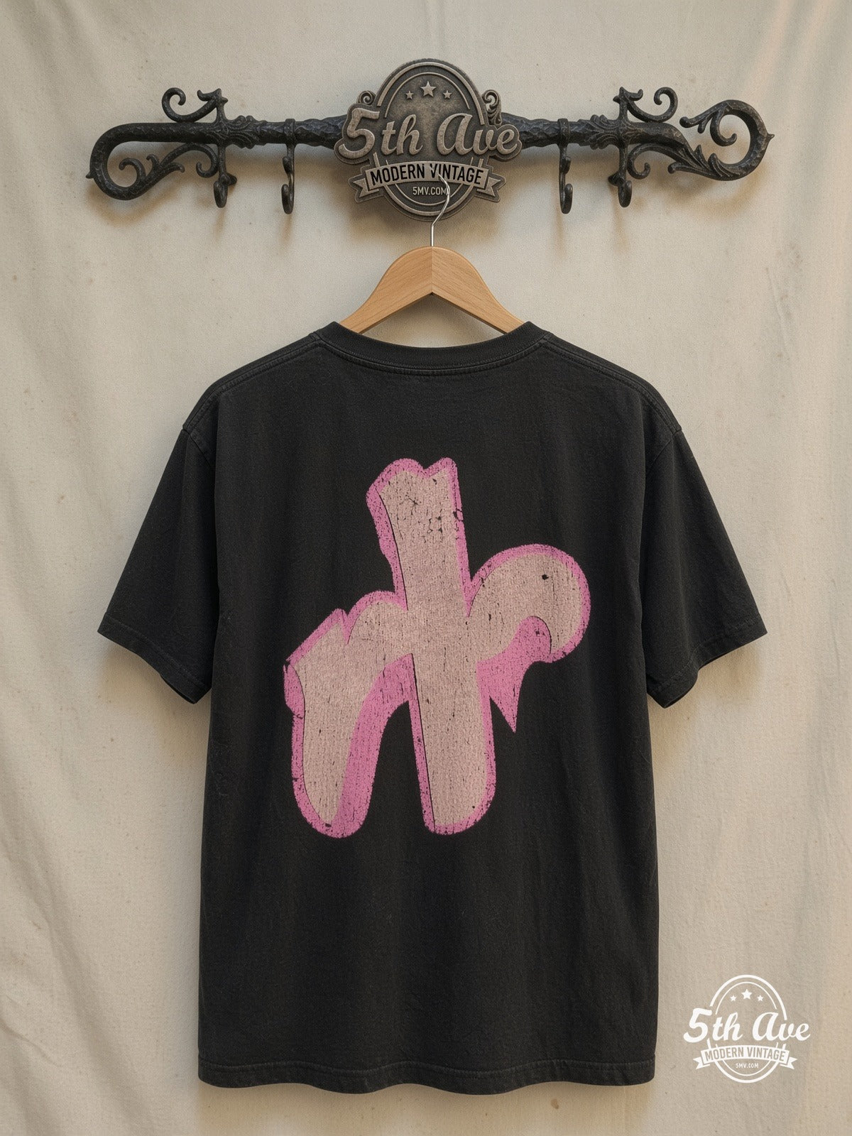 Barbie – Pink Heart – Vintage Graphic Tee — back on locked cream ornate 5th Ave rack