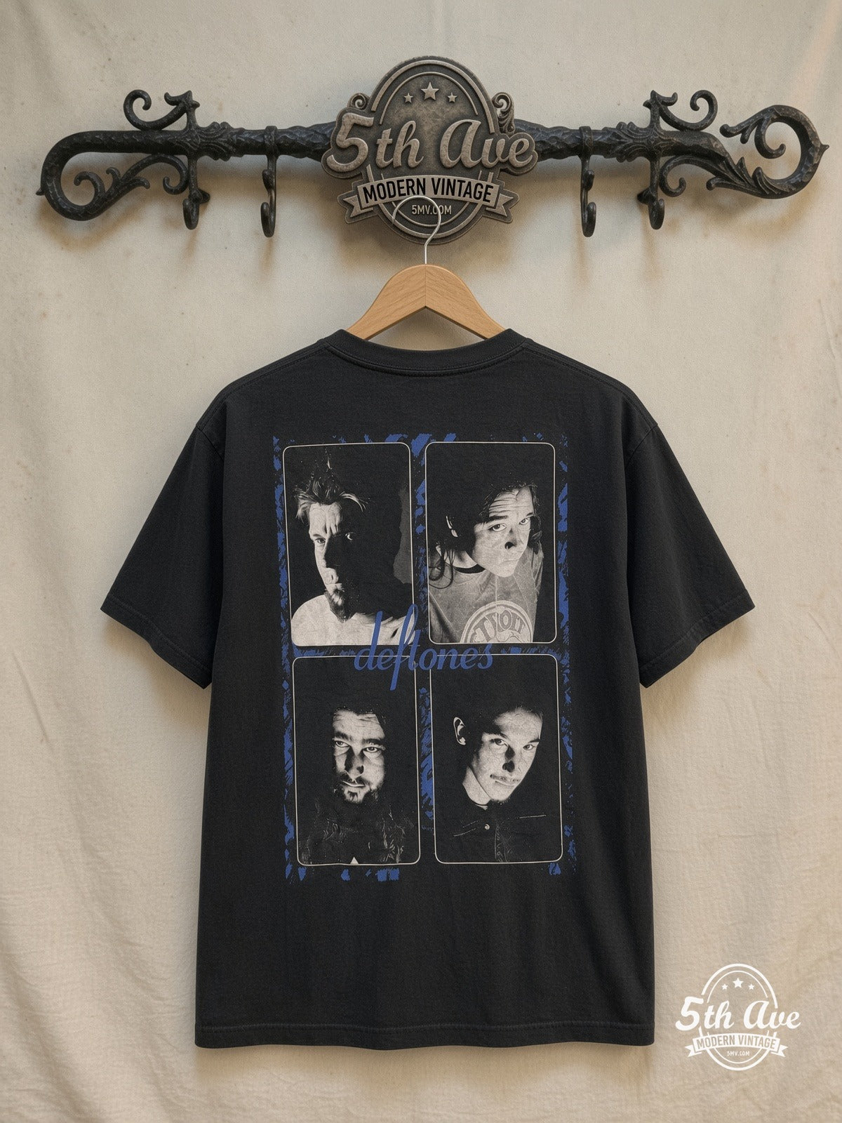 Deftones – Sacramento USA – Vintage Band T-Shirt — back on locked cream ornate 5th Ave rack