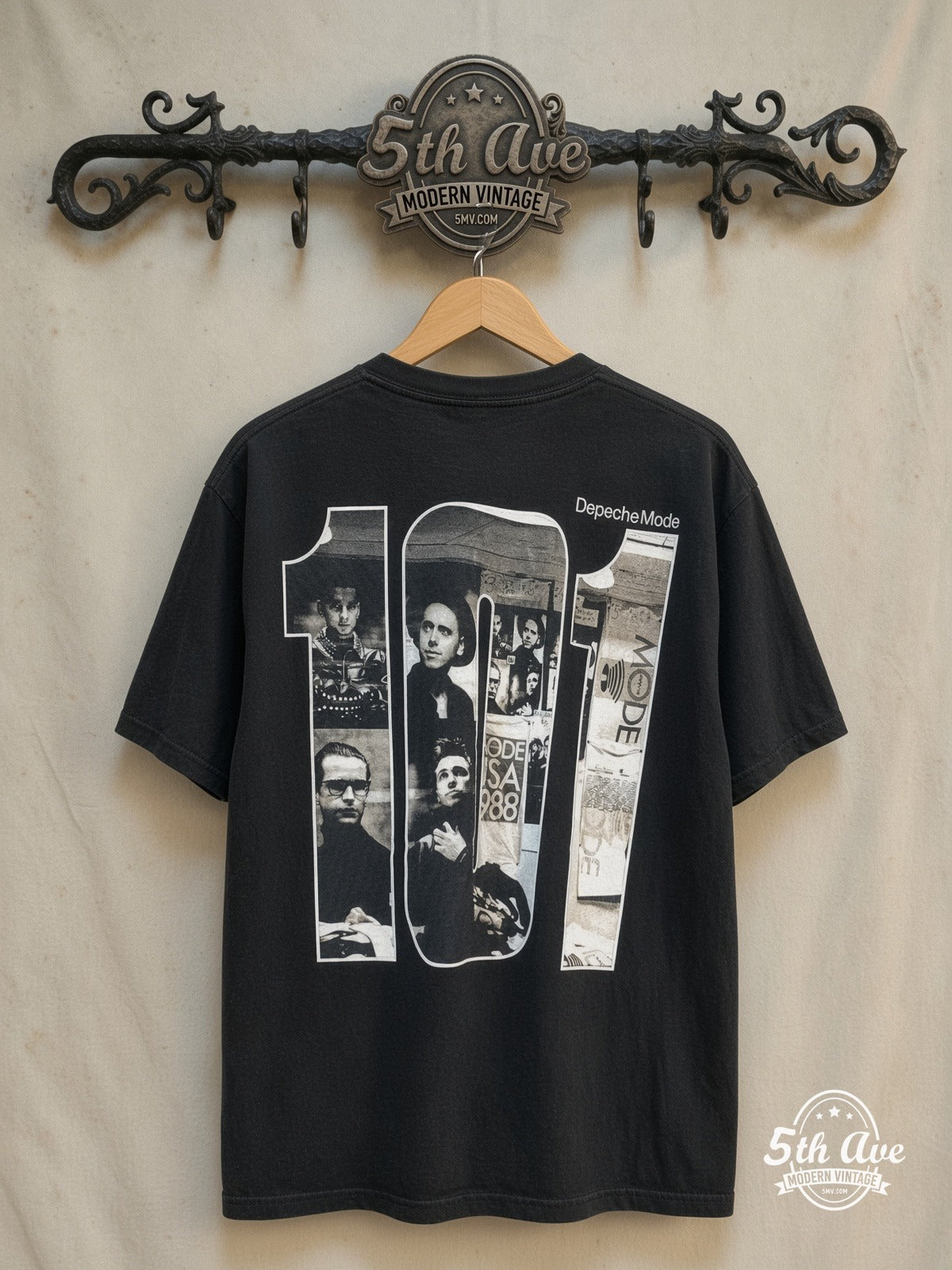 Depeche Mode 101 – Vintage Band T-Shirt — back on locked cream ornate 5th Ave rack
