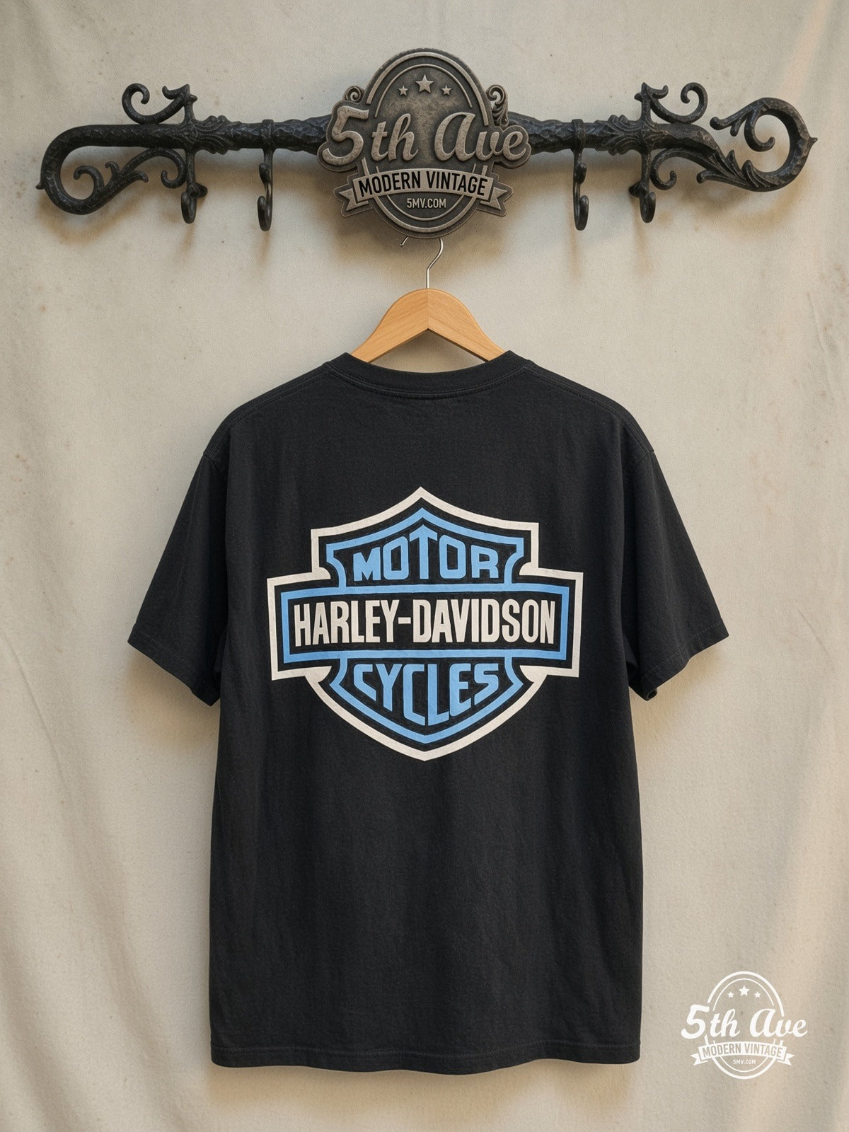 Betty Boop – Harley Davidson – New Vintage Graphic Tee — back on locked cream ornate 5th Ave rack