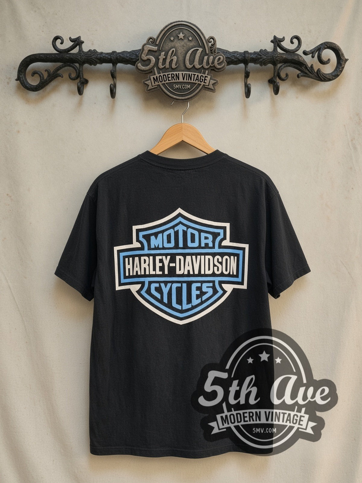 Betty Boop Harley Davidson vintage Harley tee in black, back view on a display rack