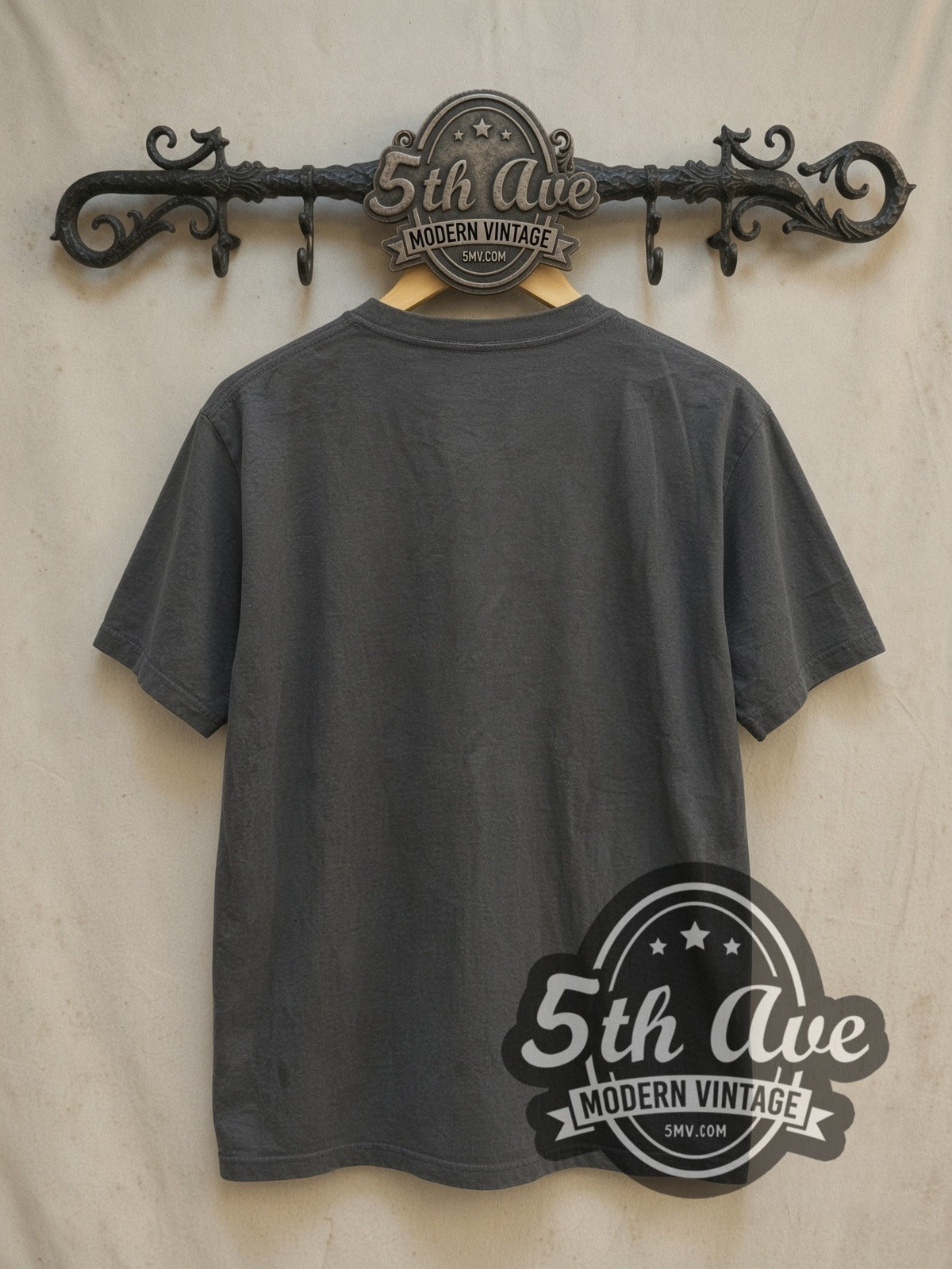 Led Zeppelin Jimmy Page Double Neck vintage band t-shirt, back view on a display rack