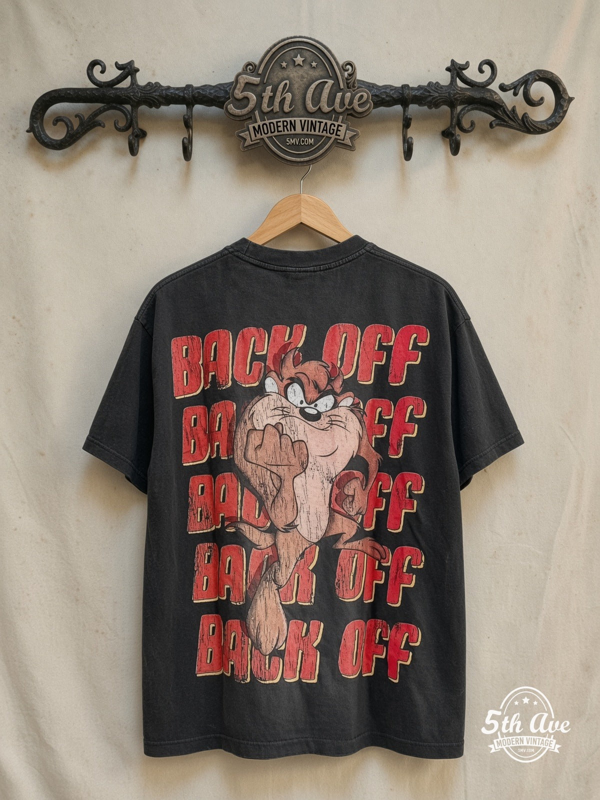 Looney Tunes – Taz-Mania Back Off – New Vintage Graphic Tee — back on locked cream ornate 5th Ave rack