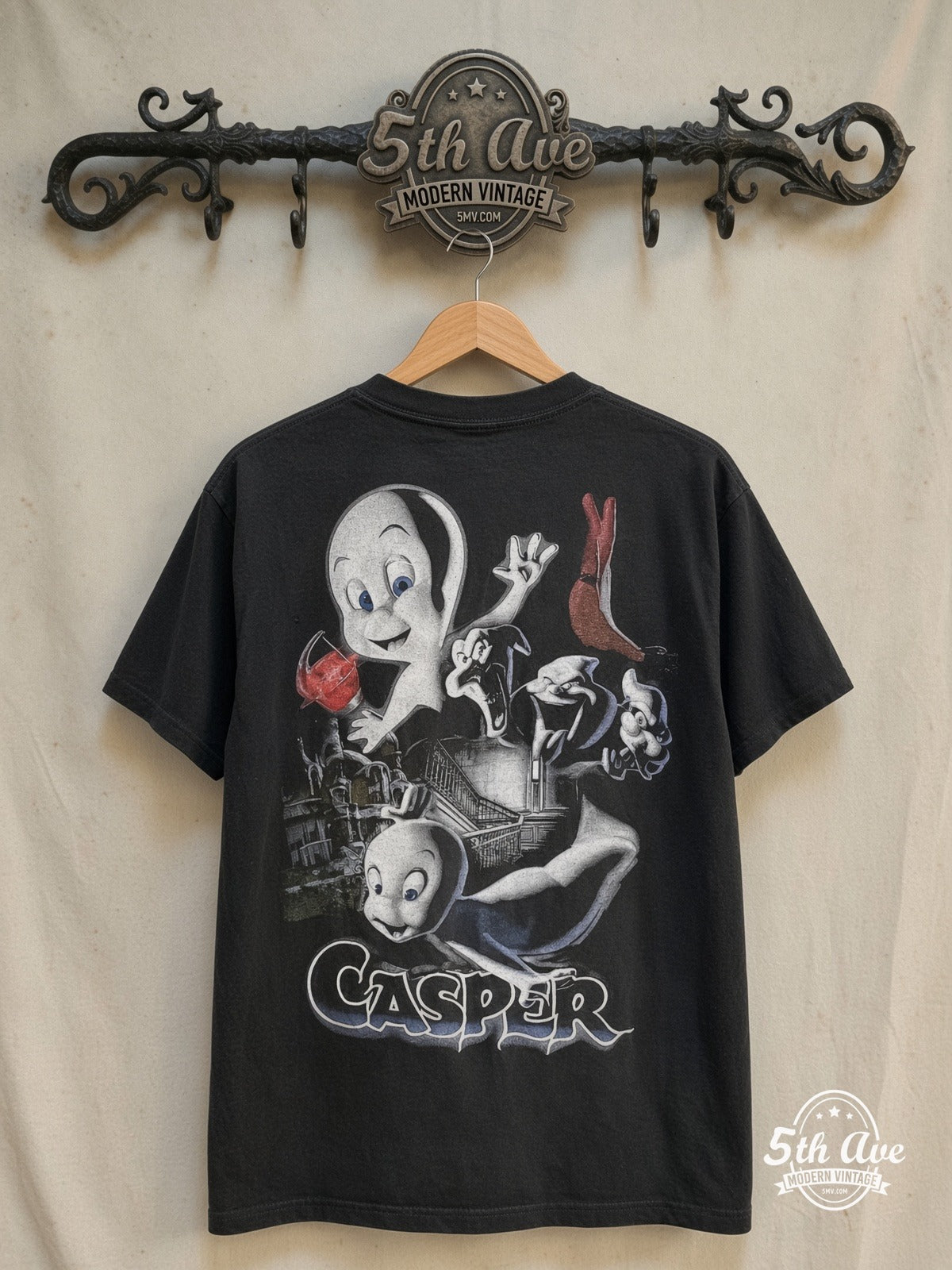 Casper The Movie 1995 movie tee in black, back view on a display rack